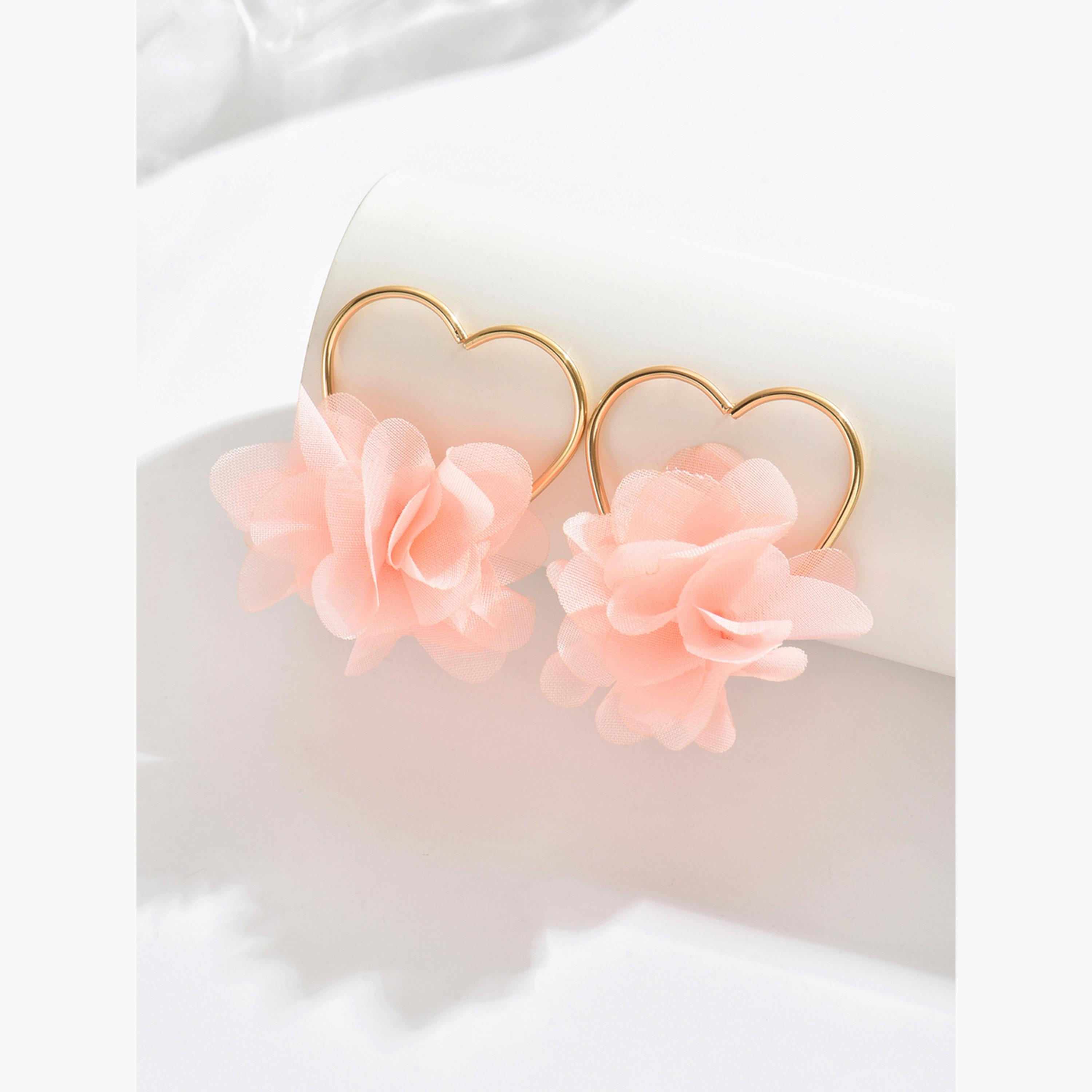 Take Two Gold Heart Hoop Earrings with Peach Flower Detail-women-watchesandjewellery-jewellery-earrings-image-3