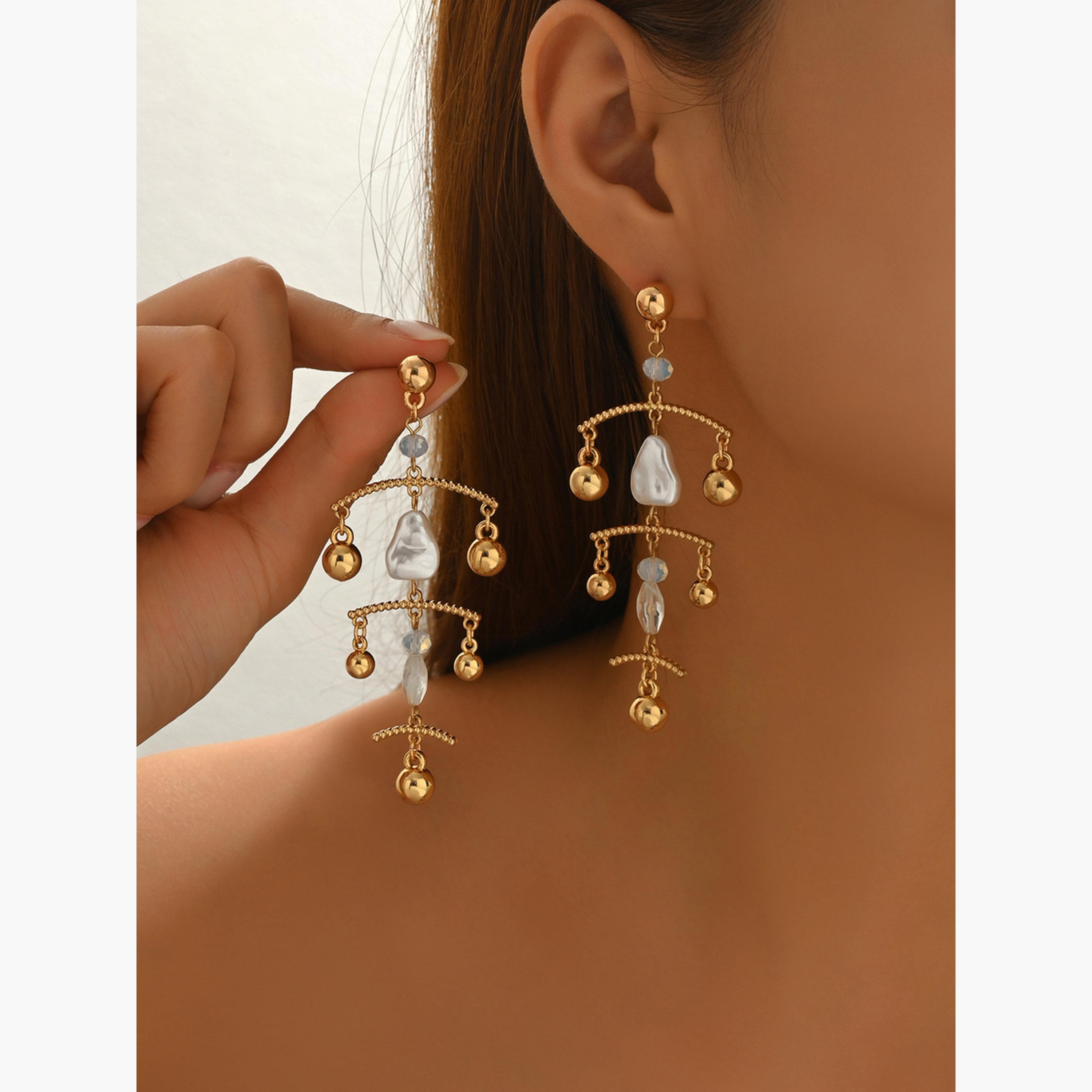 Take Two Women Gold Dangle Earrings-women-watchesandjewellery-jewellery-earrings-image-2