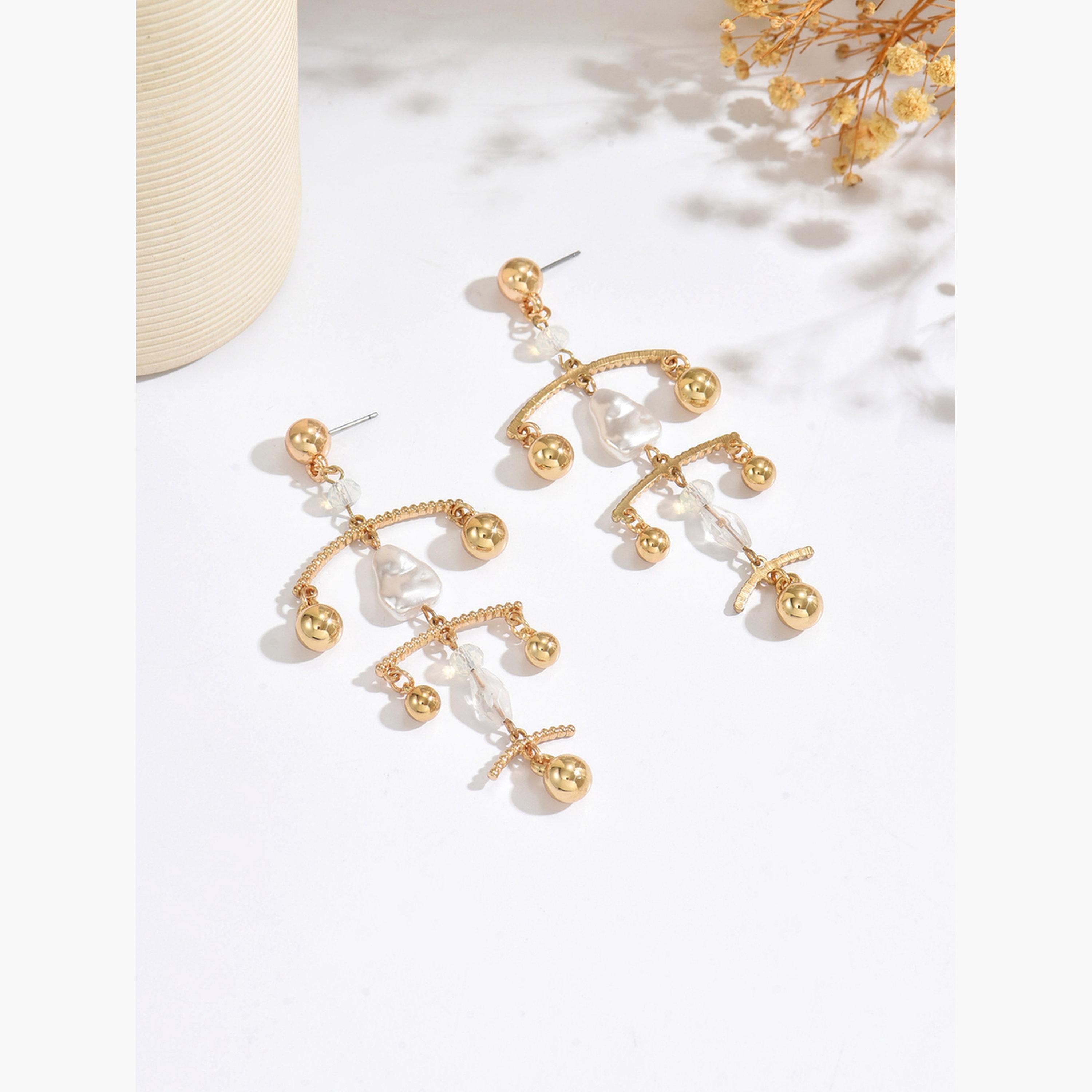 Take Two Women Gold Dangle Earrings-women-watchesandjewellery-jewellery-earrings-image-3