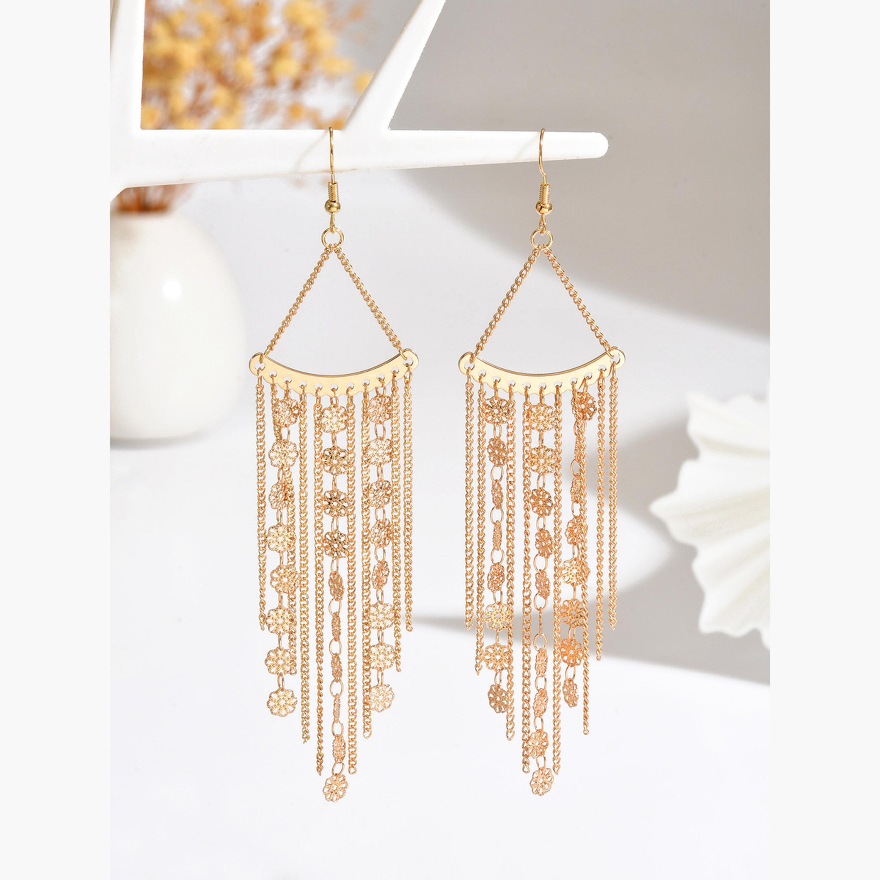 Take Two Women Metal Tassel Chain Earrings-women-watchesandjewellery-jewellery-earrings-image-1