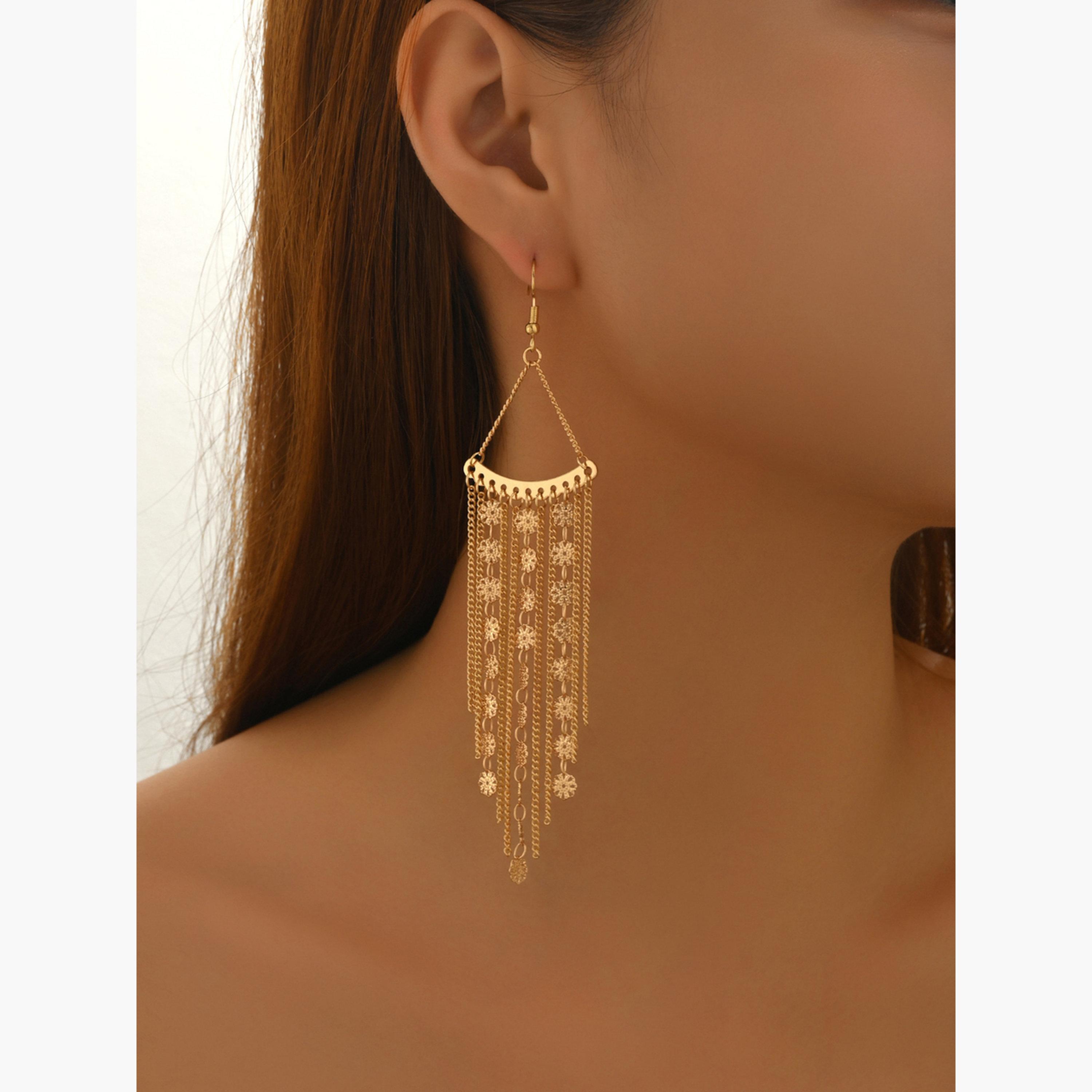 Take Two Women Metal Tassel Chain Earrings-women-watchesandjewellery-jewellery-earrings-image-2