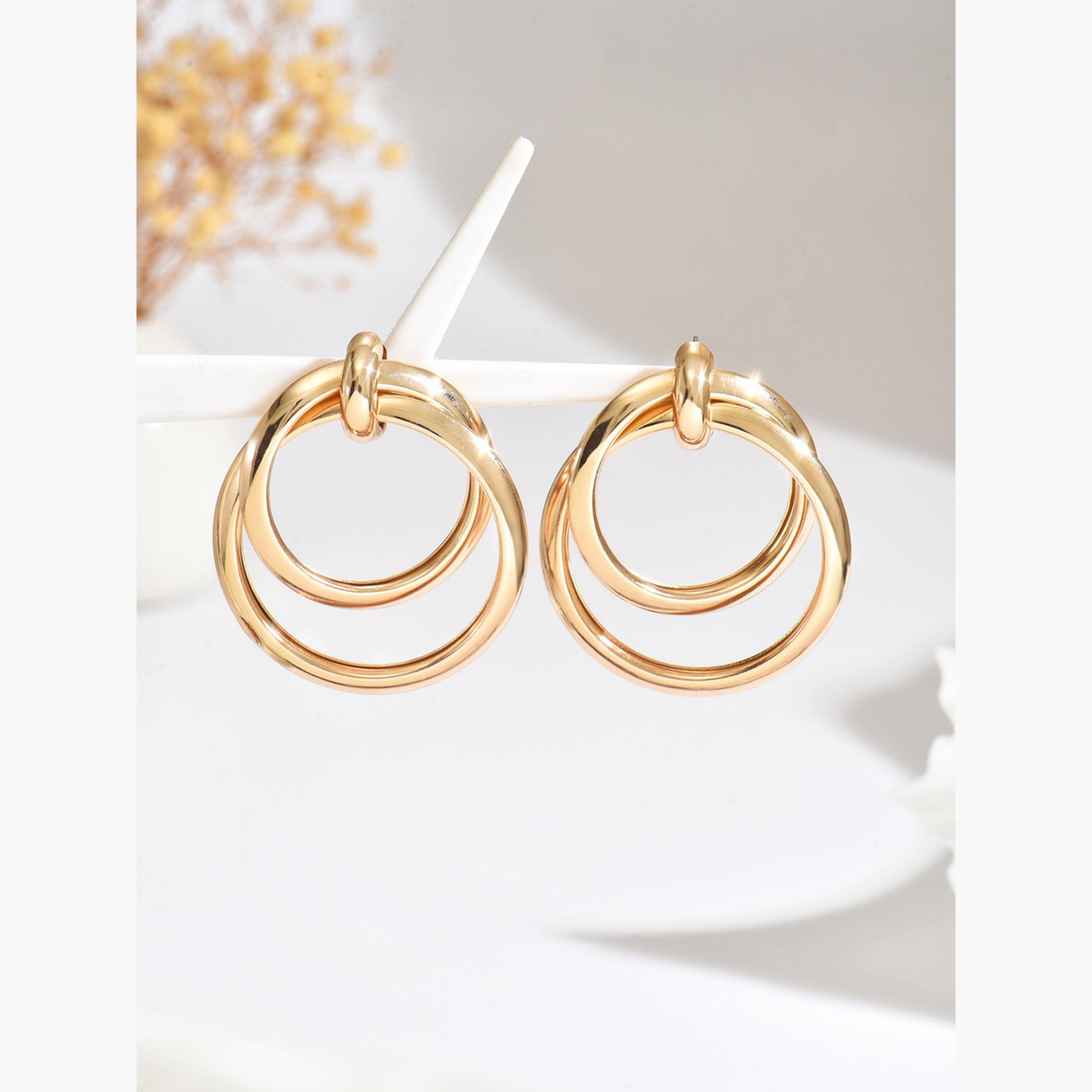 تيك تو - أقراط نسائية ذهبية متدلية على شكل دائرة-women-watchesandjewellery-jewellery-earrings-image-1