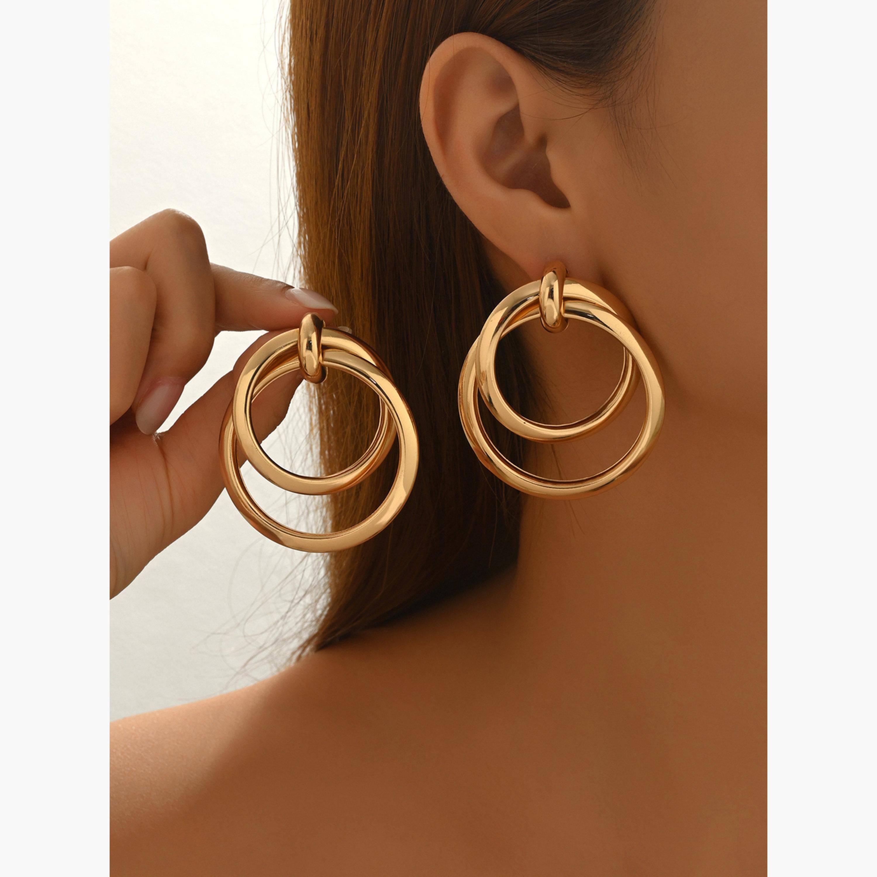 Take Two Women Gold Hoop Circle Drop Earrings-women-watchesandjewellery-jewellery-earrings-image-3