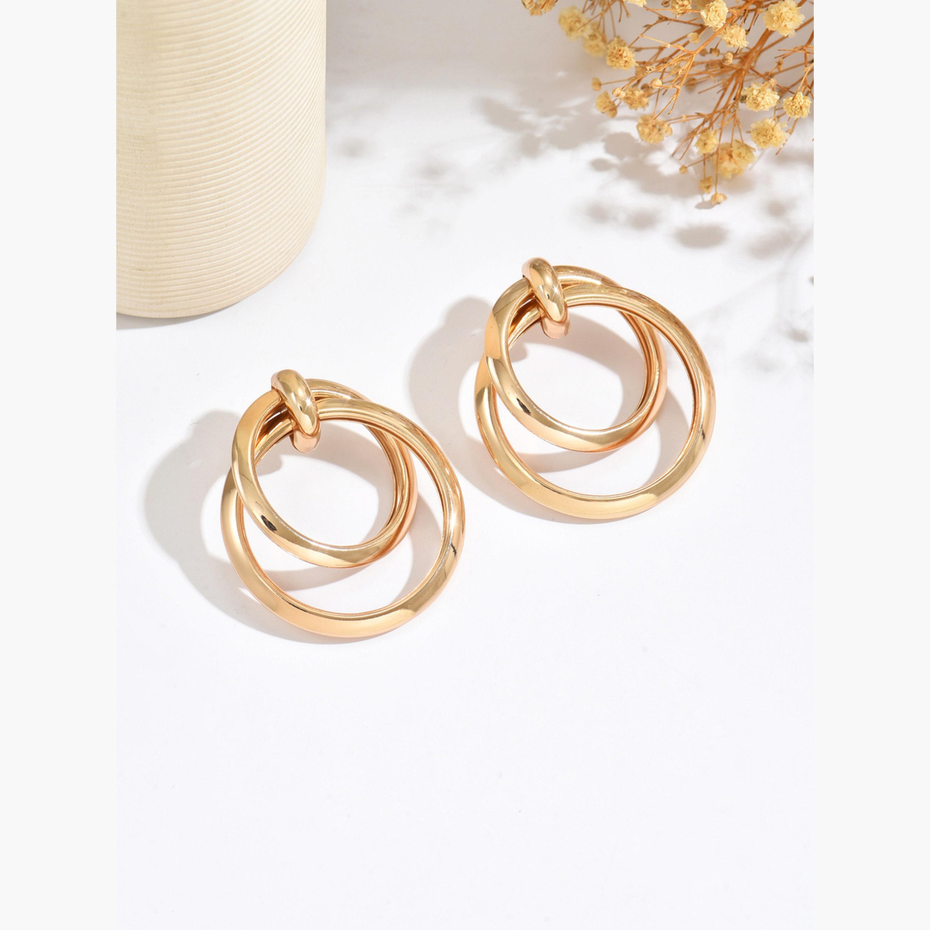 Take Two Women Gold Hoop Circle Drop Earrings-women-watchesandjewellery-jewellery-earrings-image-4