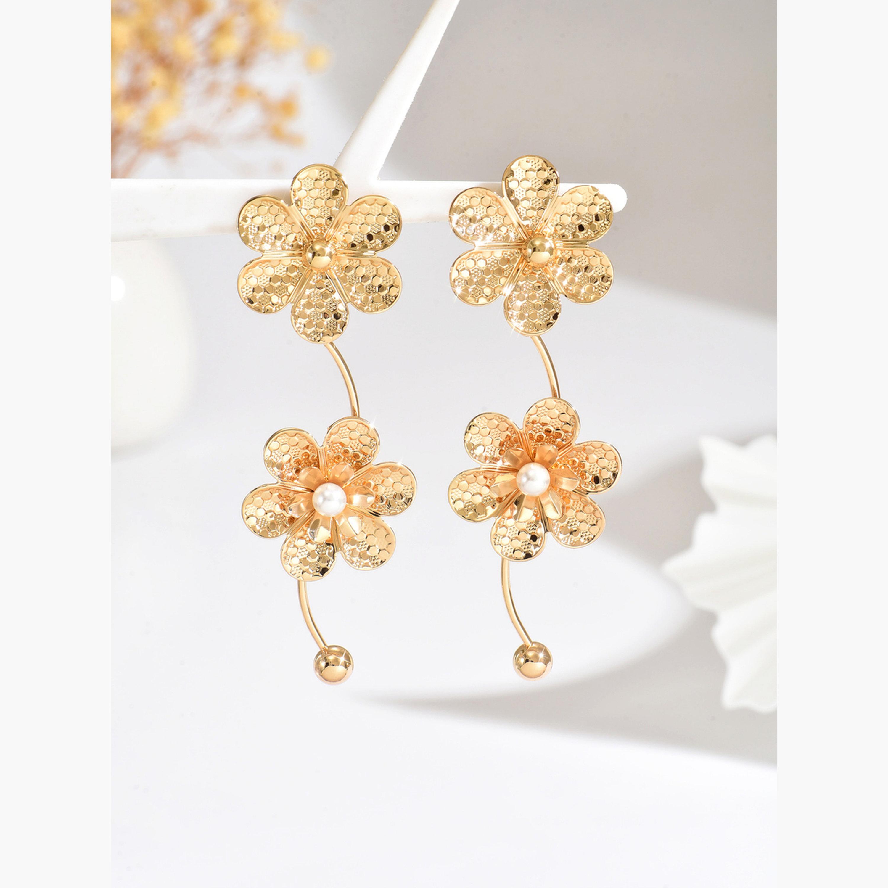 Take Two Women Metal Floral Earrings-women-watchesandjewellery-jewellery-earrings-image-1