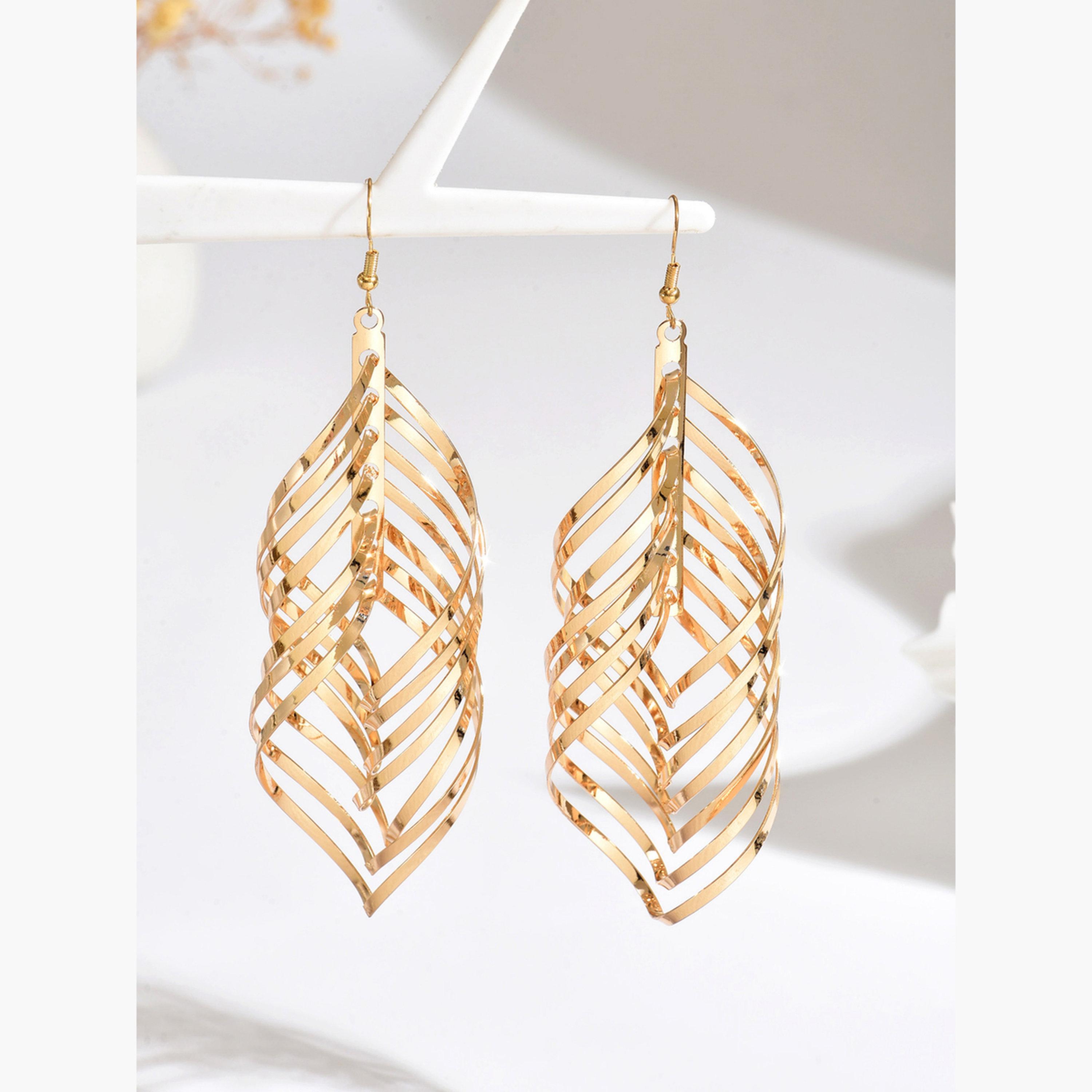 تيك تو - أقراط نسائية متدلية من ورق الذهب-women-watchesandjewellery-jewellery-earrings-image-1