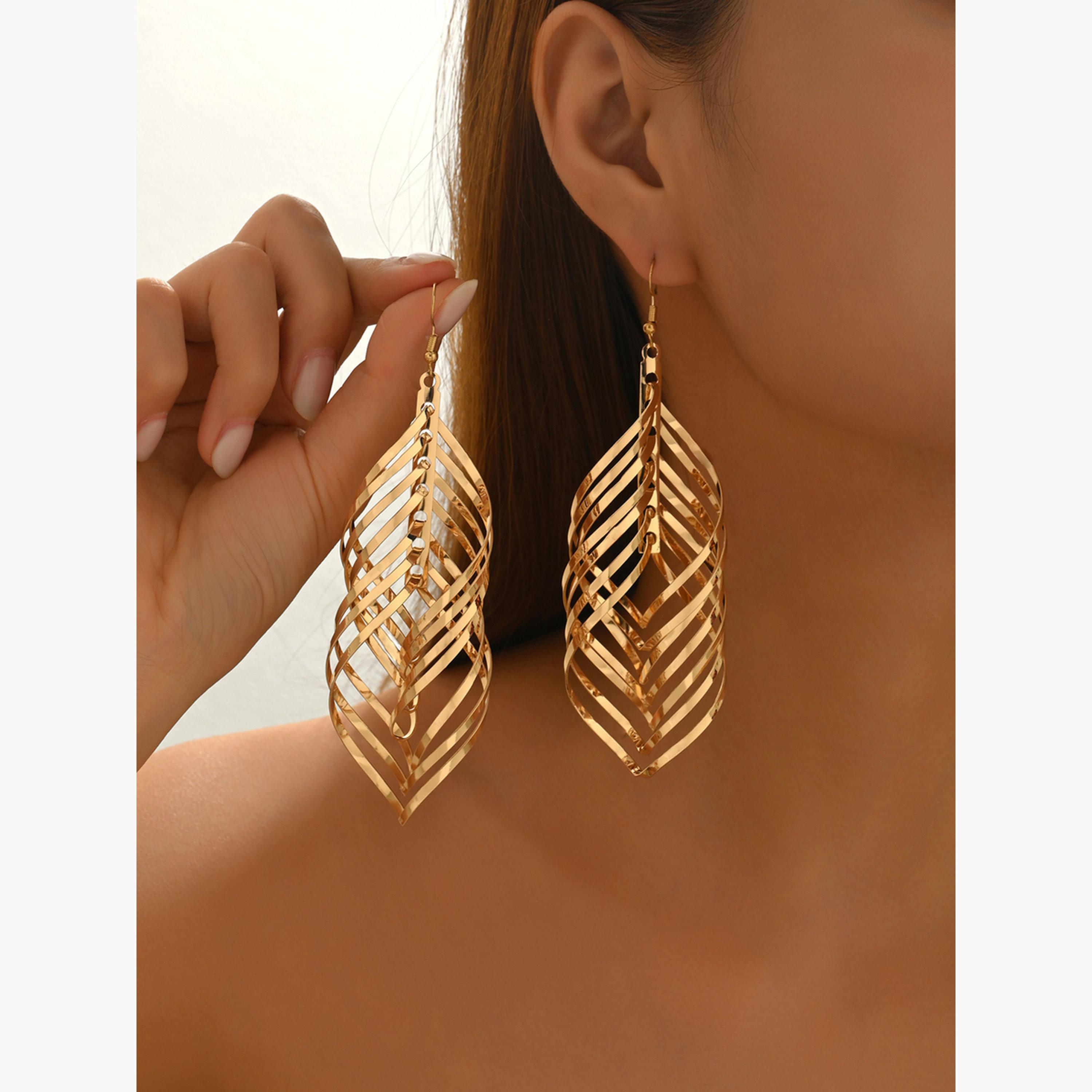 Take Two Women Gold Leaf Dangle Earrings-women-watchesandjewellery-jewellery-earrings-image-2