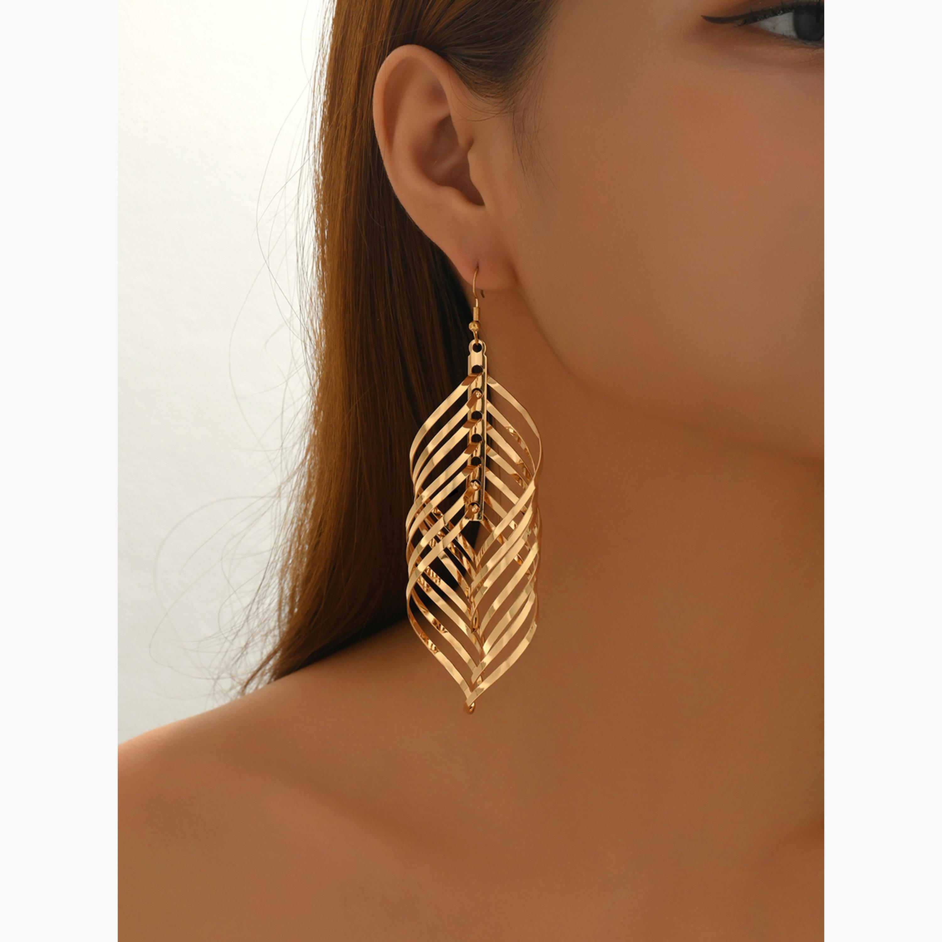 Take Two Women Gold Leaf Dangle Earrings-women-watchesandjewellery-jewellery-earrings-image-4