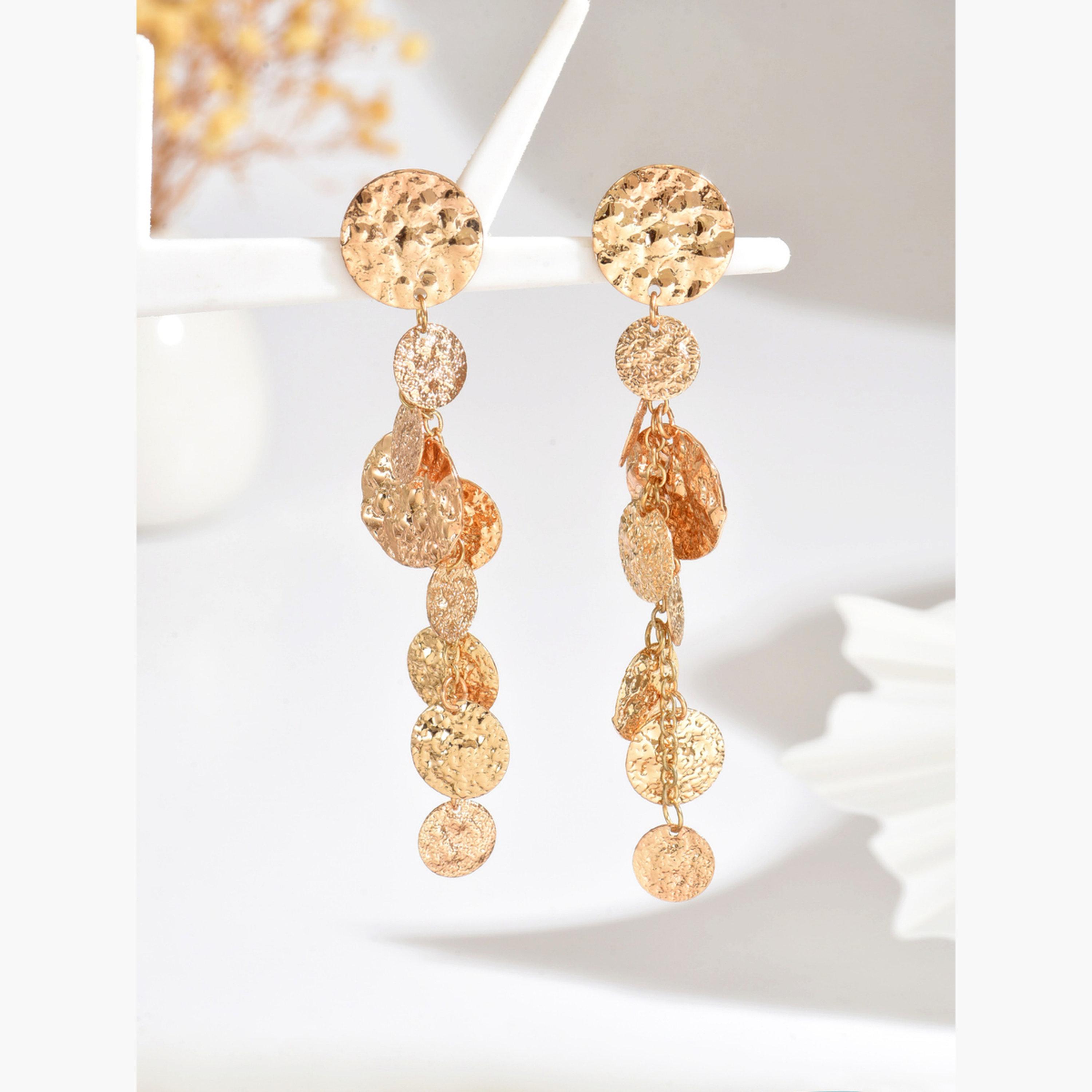 تيك تو - أقراط متدلية دائرية معدنية للنساء-women-watchesandjewellery-jewellery-earrings-image-1