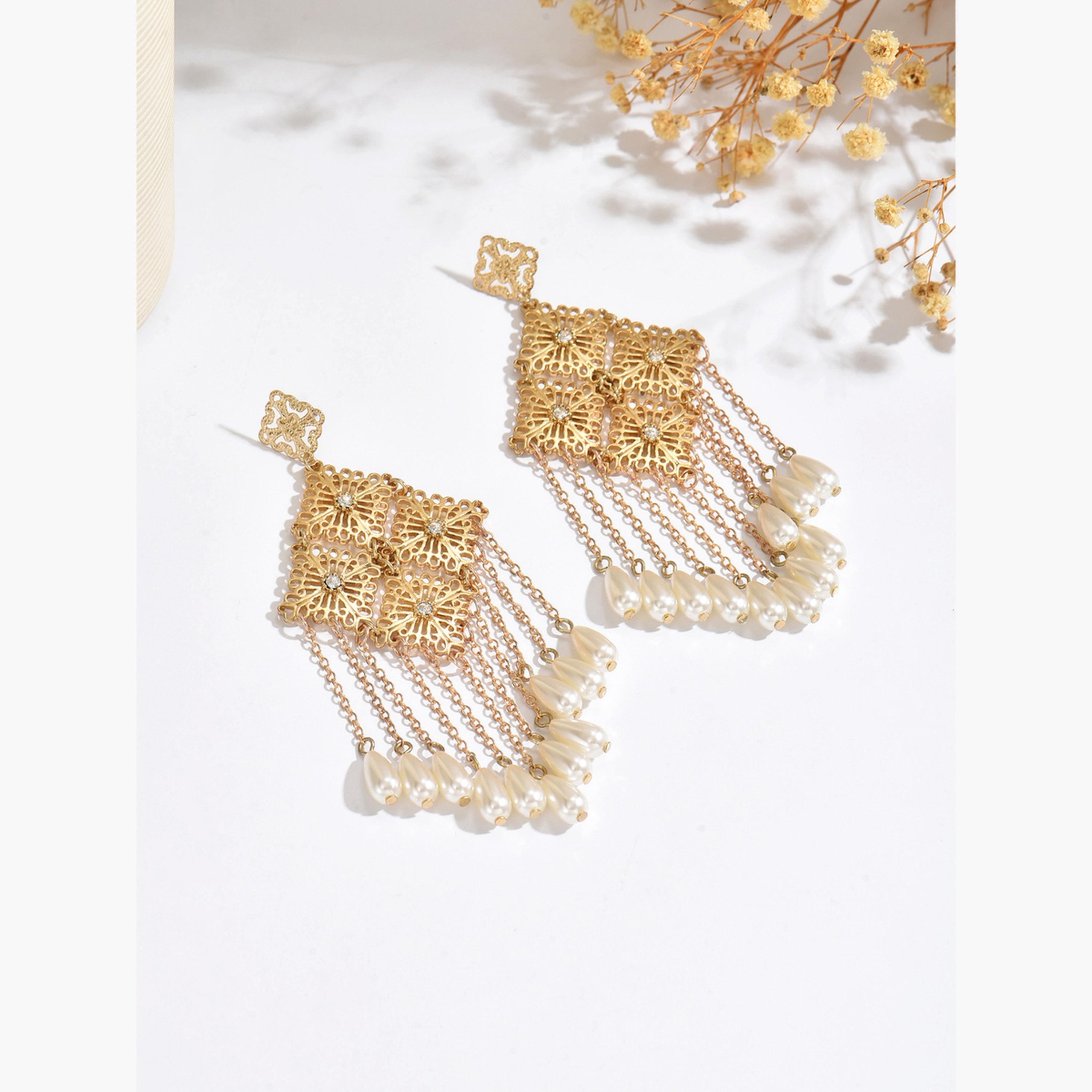 تيك تو - أقراط نسائية ذهبية متدلية على شكل معين-women-watchesandjewellery-jewellery-earrings-image-3