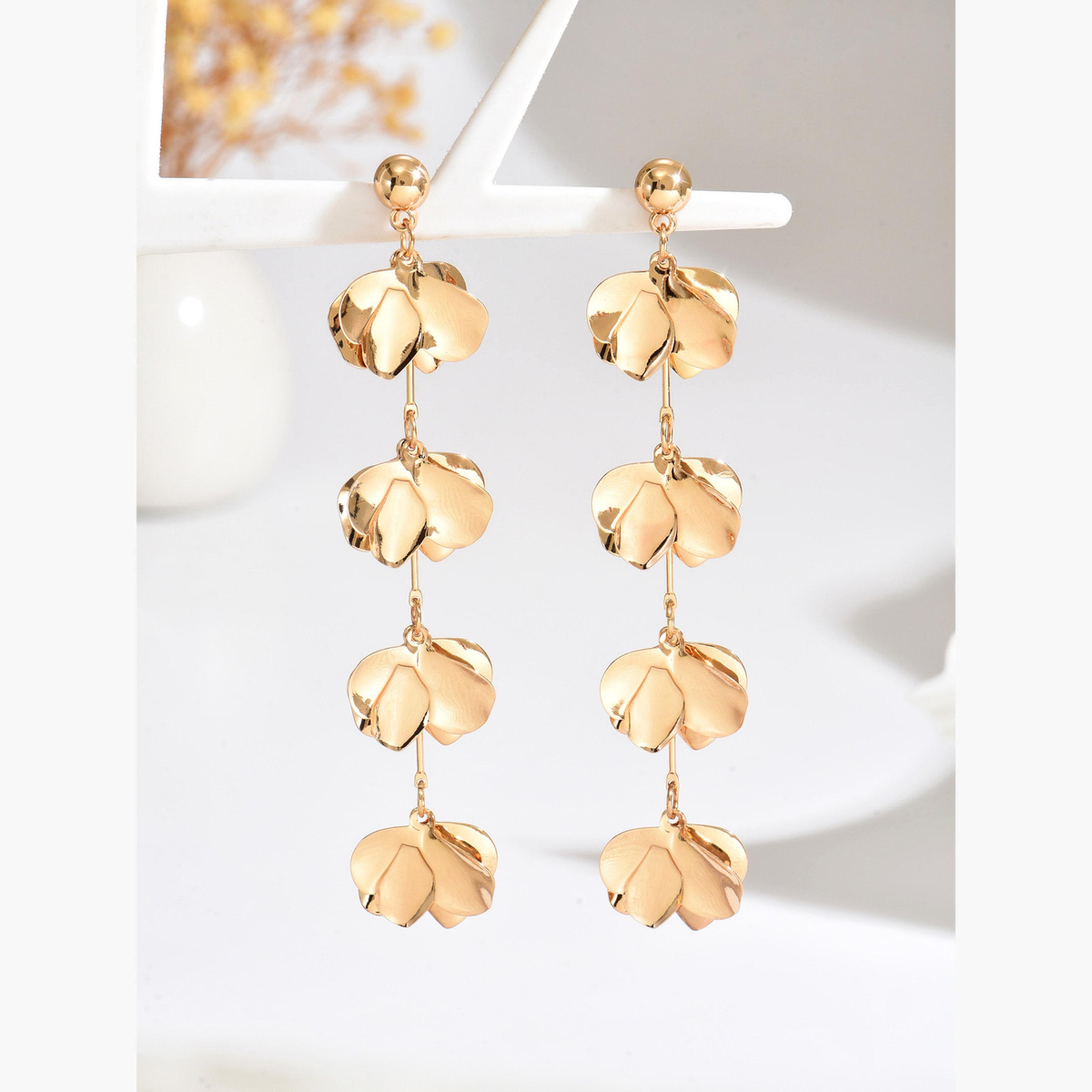 Take Two Women Gold Leaf Dangle Earrings-women-watchesandjewellery-jewellery-earrings-image-1