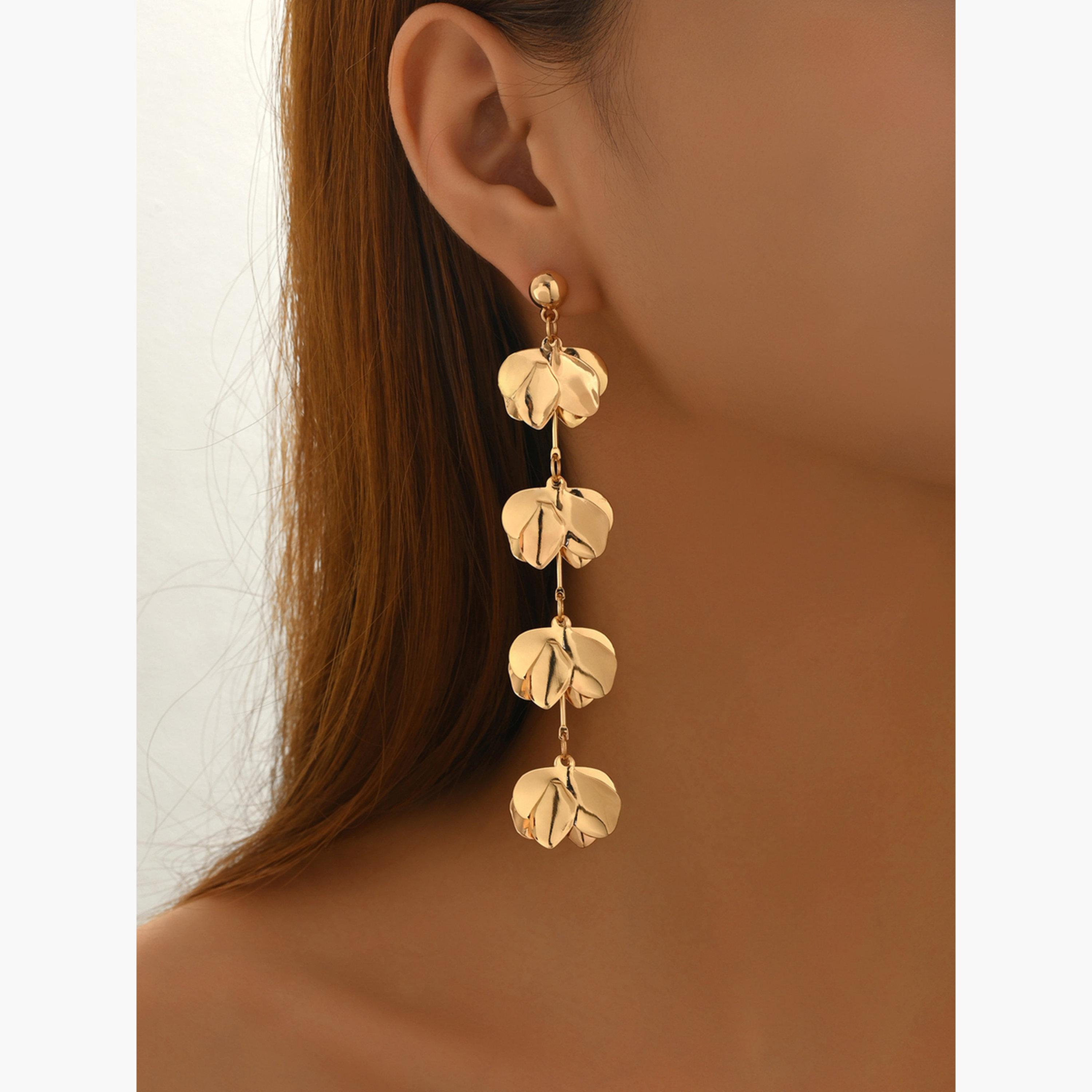 Take Two Women Gold Leaf Dangle Earrings-women-watchesandjewellery-jewellery-earrings-image-2
