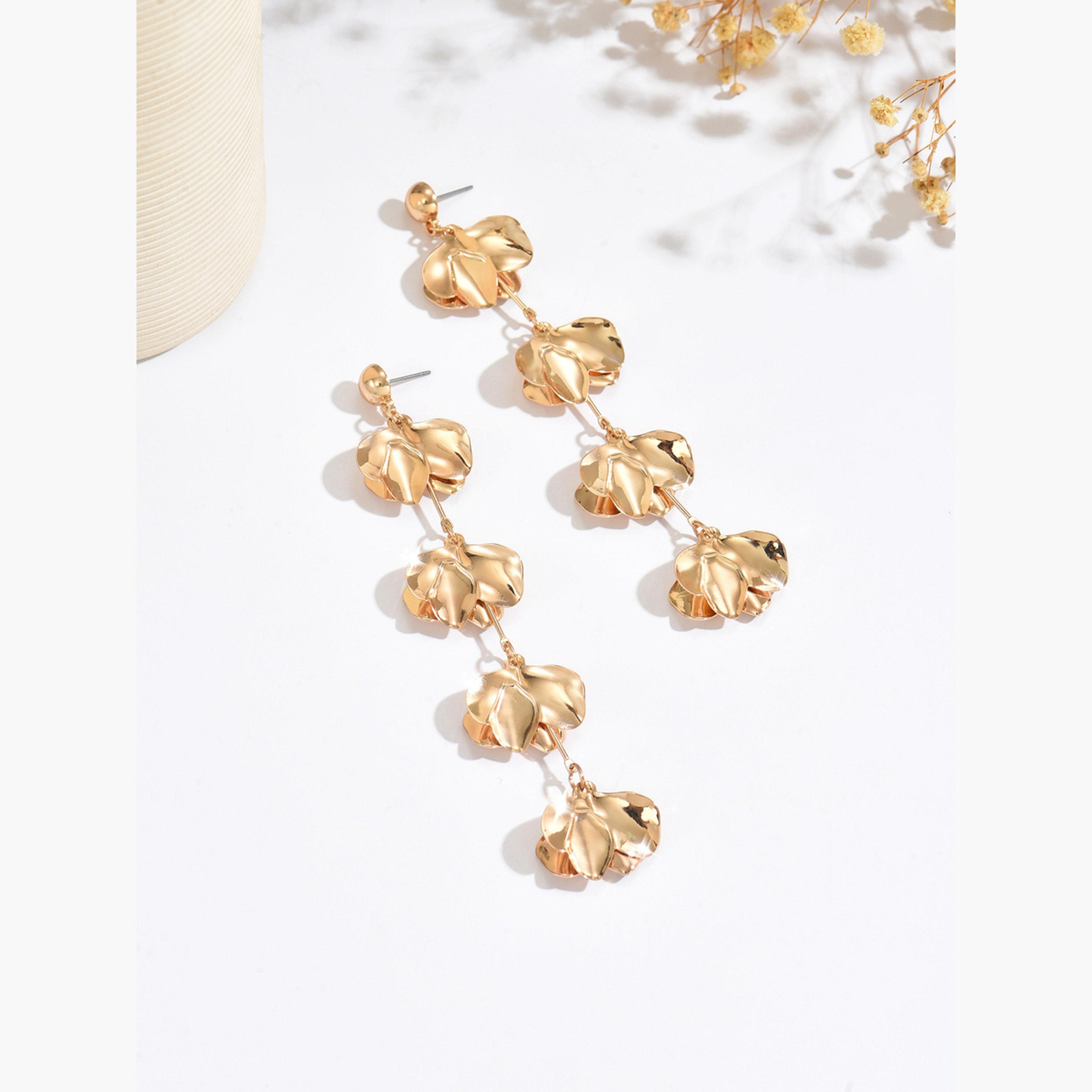 Take Two Women Gold Leaf Dangle Earrings-women-watchesandjewellery-jewellery-earrings-image-3