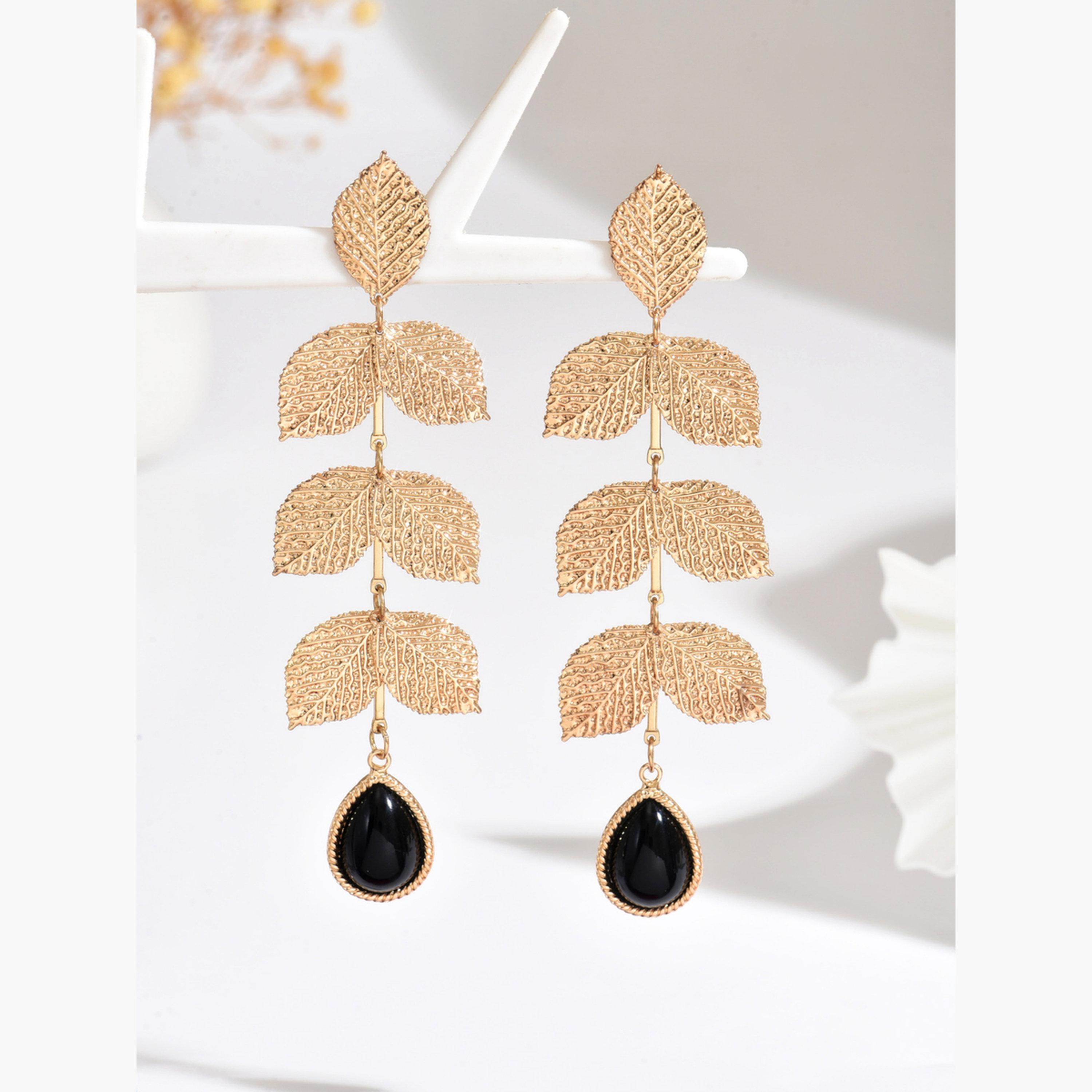 Take Two Women Gold Leaf Dangle Earrings-women-watchesandjewellery-jewellery-earrings-image-4