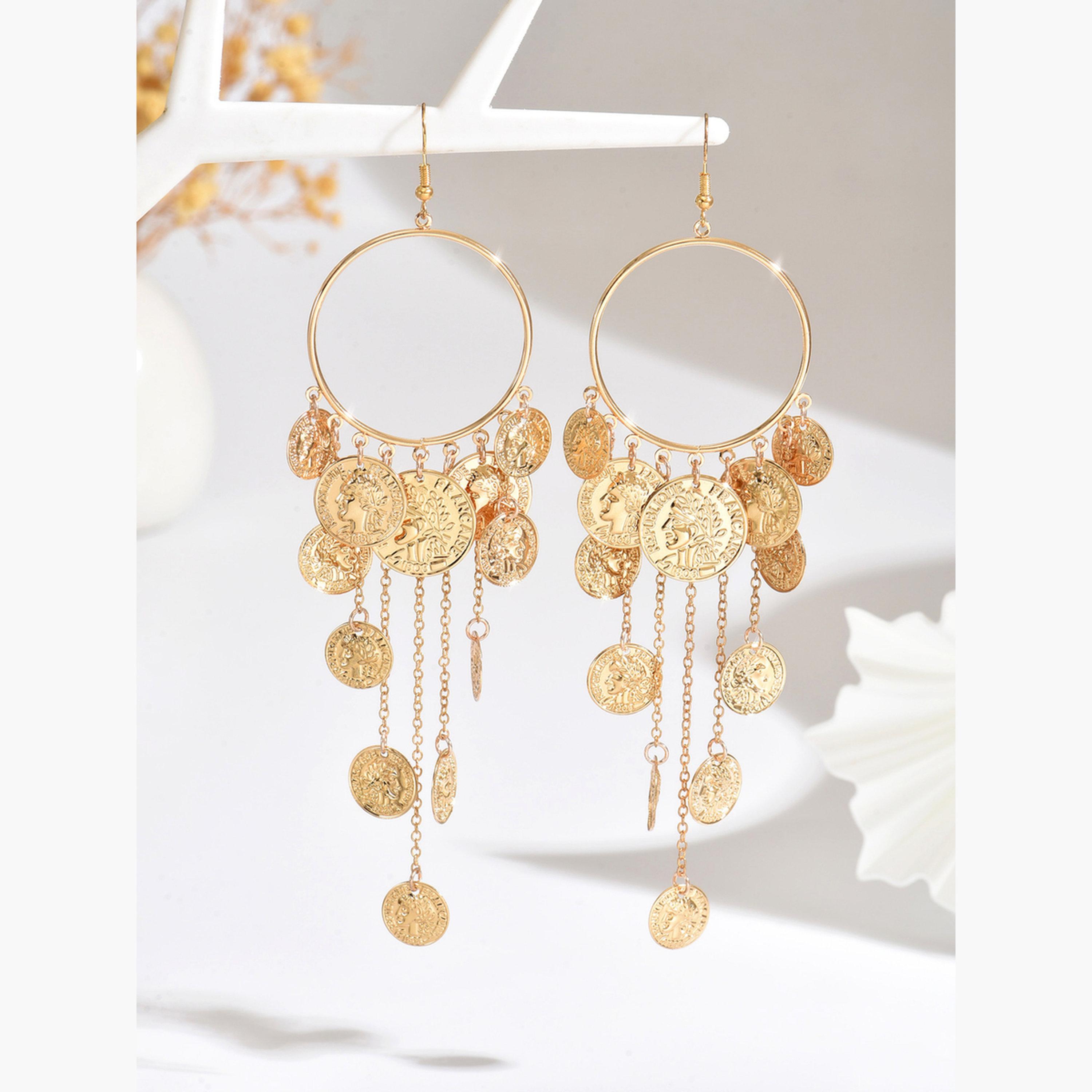 Take Two Women Metal Round Tassel Chain Earrings-women-watchesandjewellery-jewellery-earrings-image-1