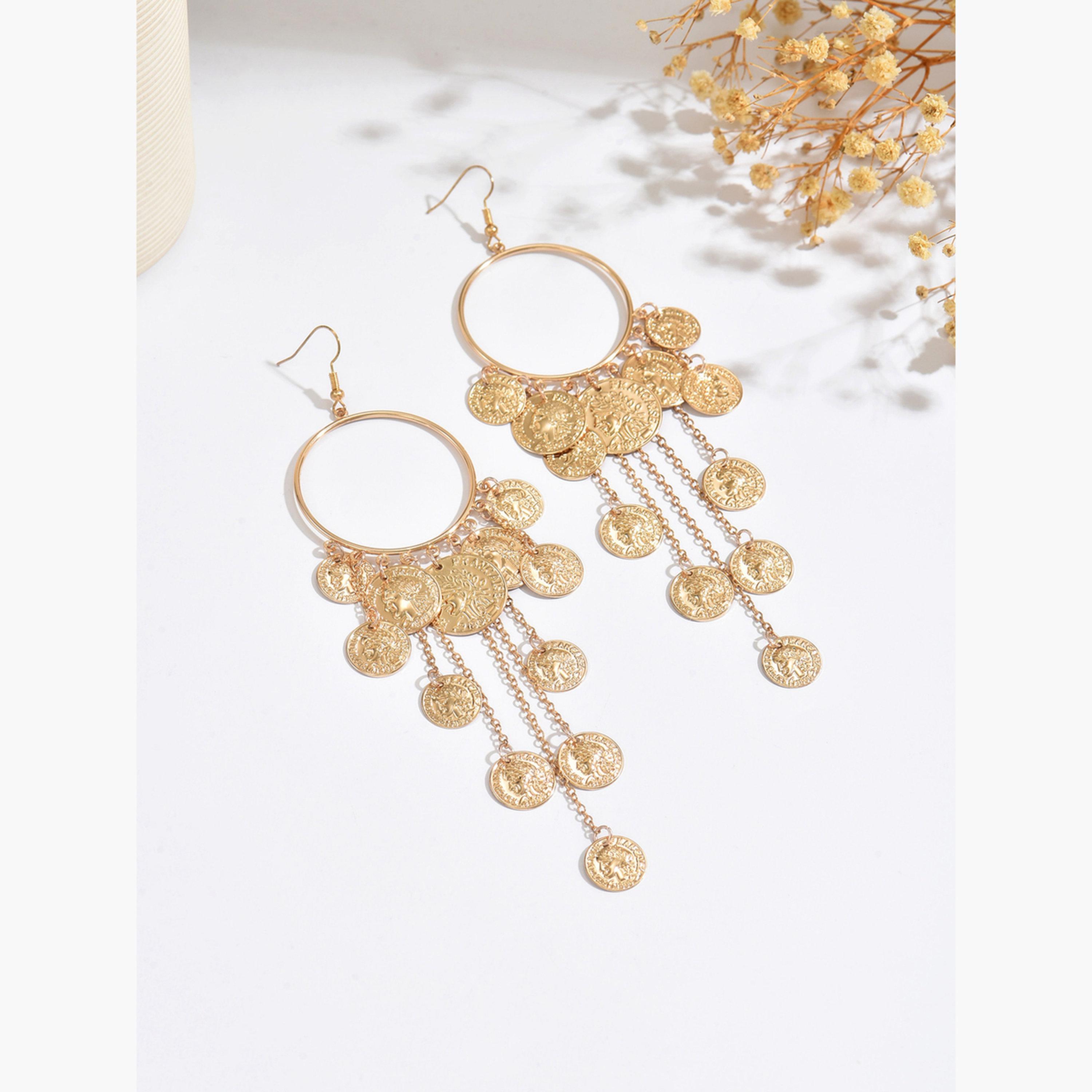 Take Two Women Metal Round Tassel Chain Earrings-women-watchesandjewellery-jewellery-earrings-image-4