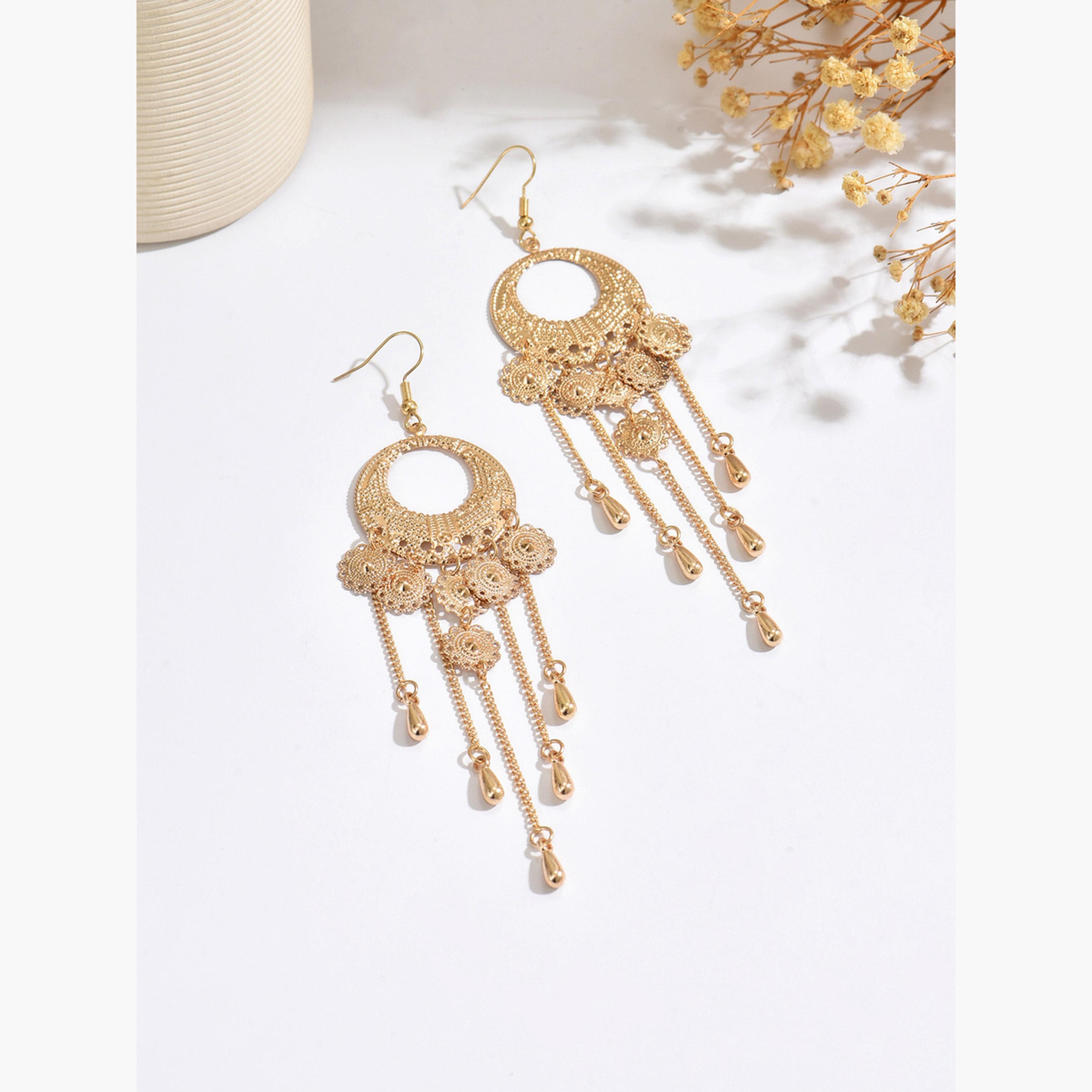 Take Two Women Metal Round Tassel Chain Earrings-women-watchesandjewellery-jewellery-earrings-image-3