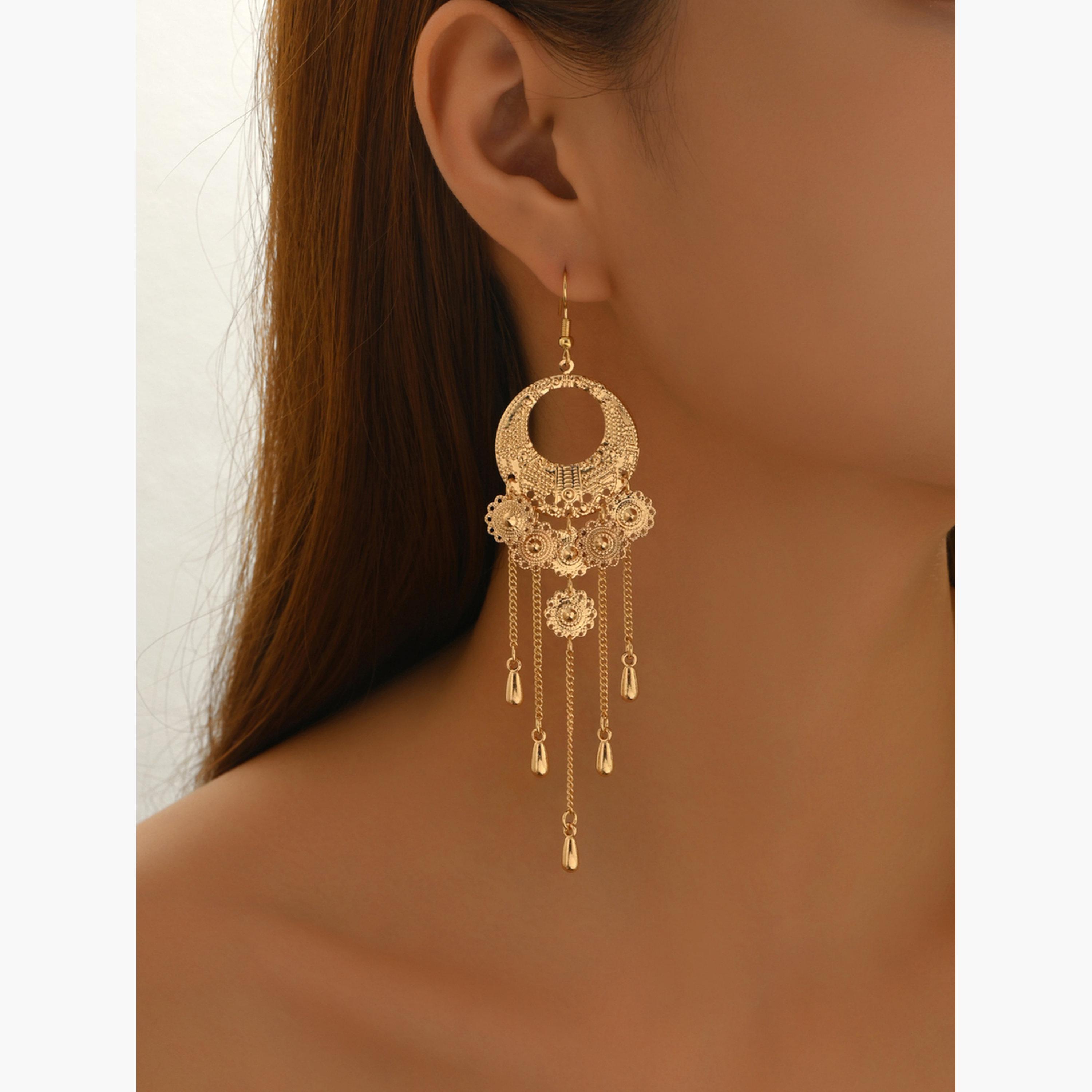 تيك تو - أقراط نسائية من المعدن على شكل سلسلة دائرية-women-watchesandjewellery-jewellery-earrings-image-4