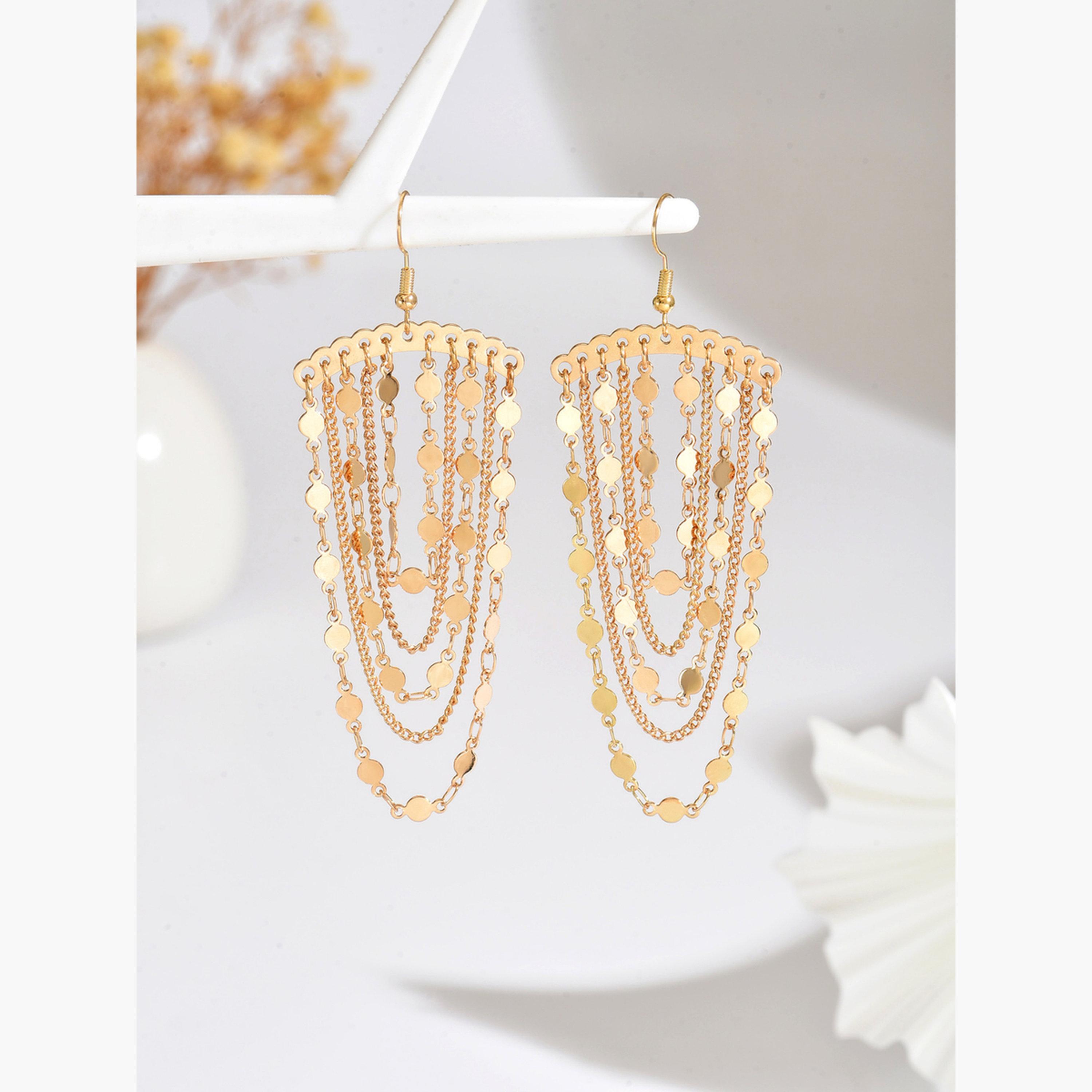 تيك تو - أقراط نسائية على شكل سلسلة معدنية-women-watchesandjewellery-jewellery-earrings-image-1