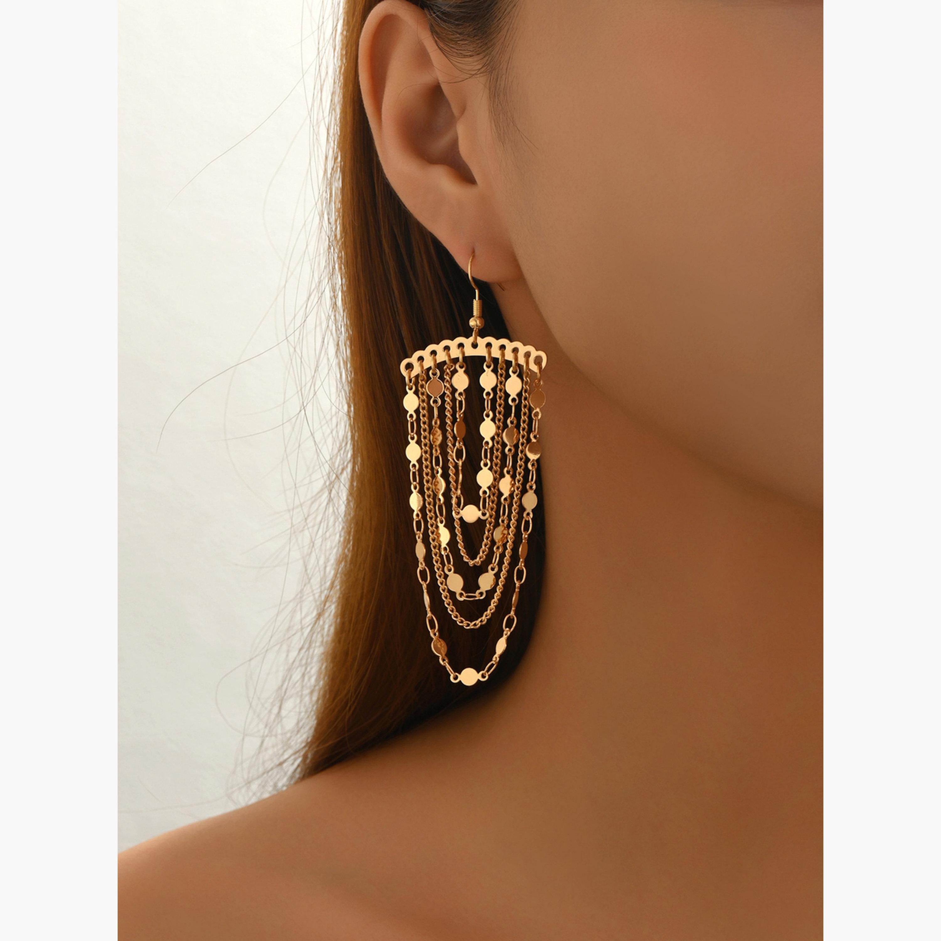 تيك تو - أقراط نسائية على شكل سلسلة معدنية-women-watchesandjewellery-jewellery-earrings-image-2