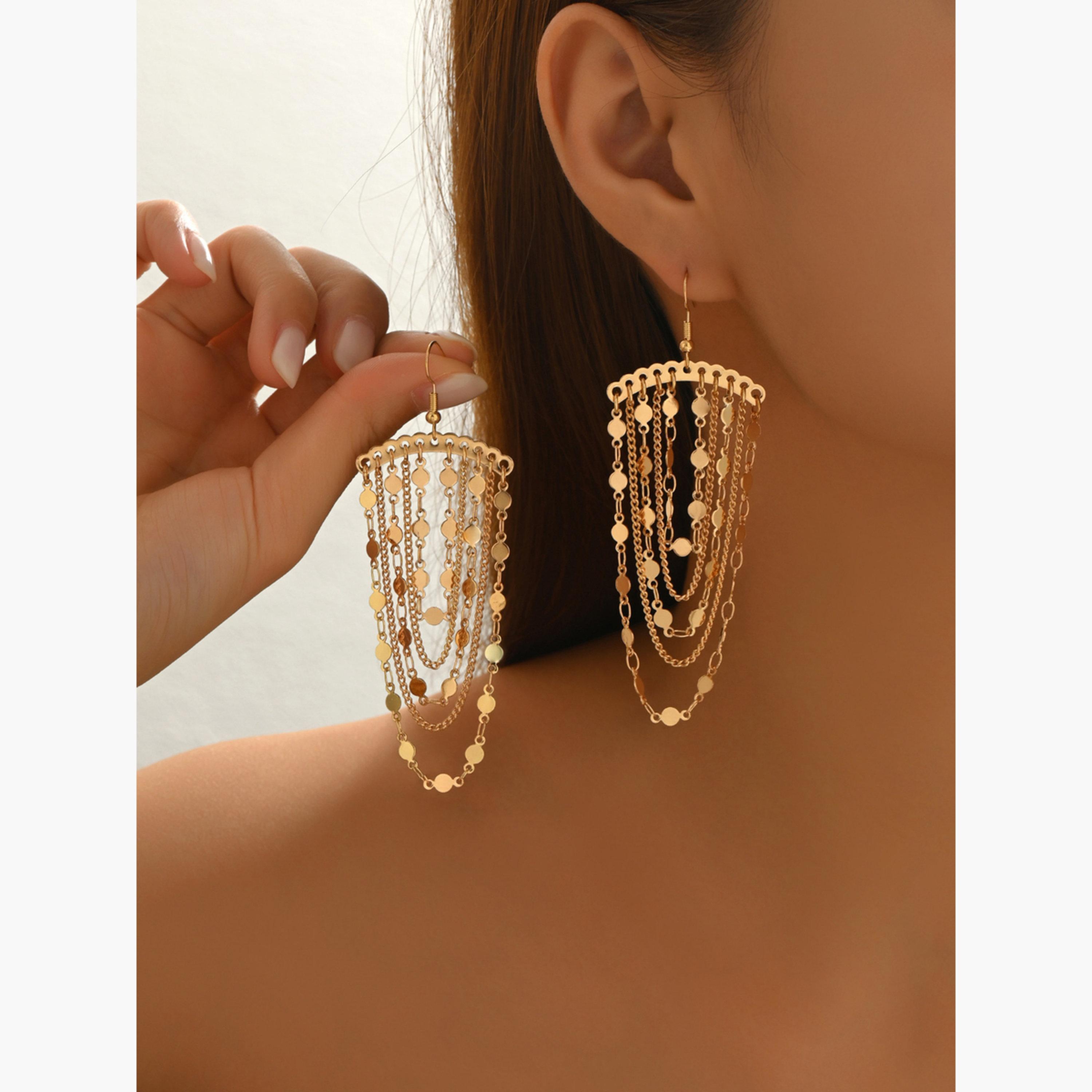 Take Two Women Metal Tassel Chain Earrings-women-watchesandjewellery-jewellery-earrings-image-4