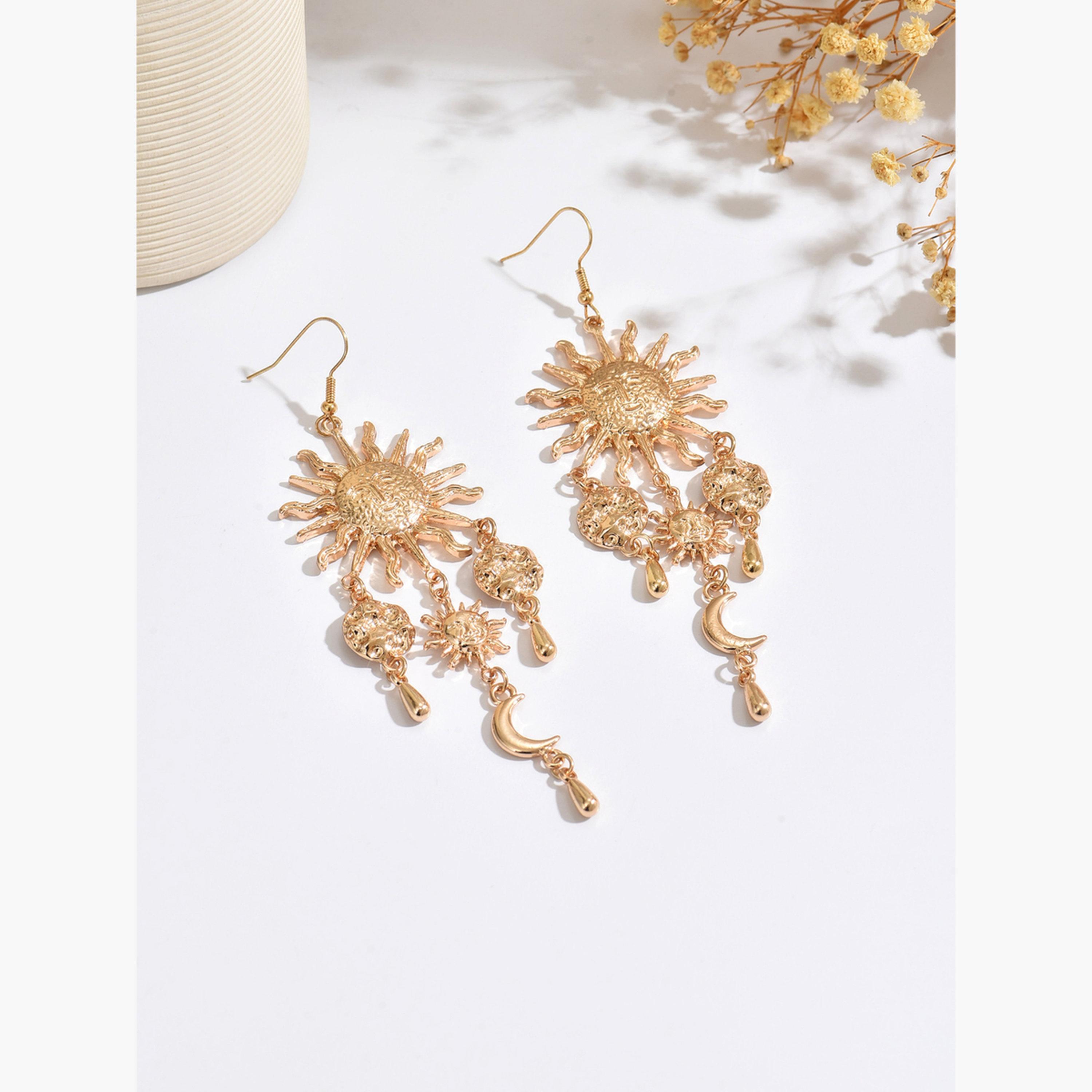 Take Two Women Metal Sun-Shaped Dangle Earrings-women-watchesandjewellery-jewellery-earrings-image-1