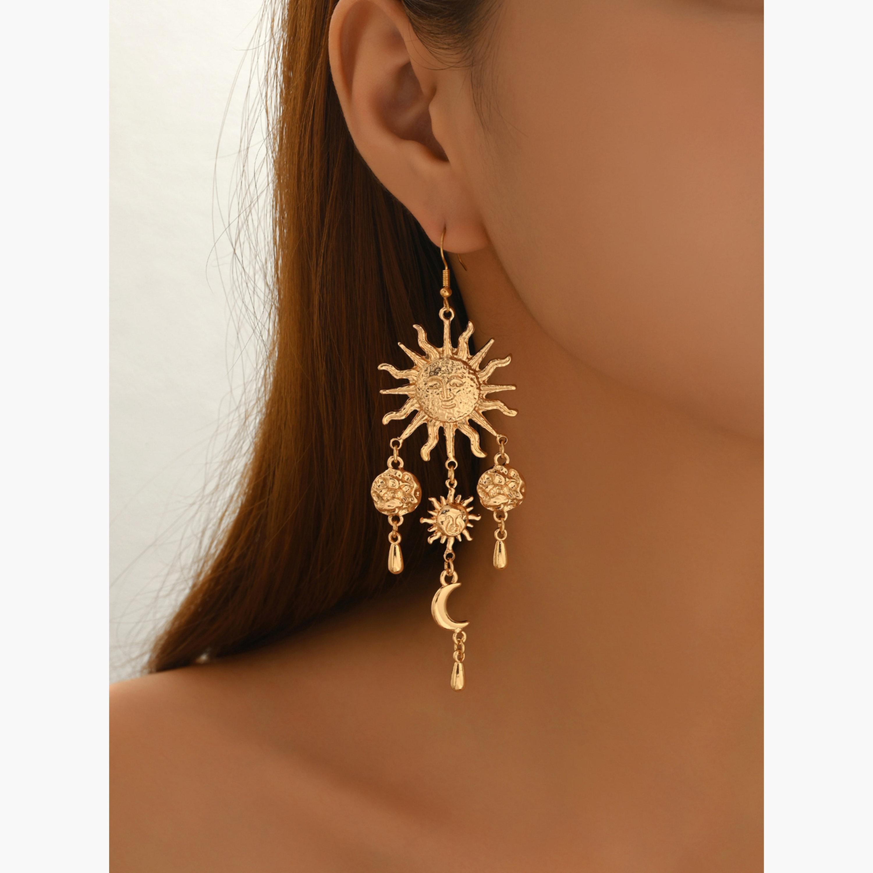 Take Two Women Metal Sun-Shaped Dangle Earrings-women-watchesandjewellery-jewellery-earrings-image-2
