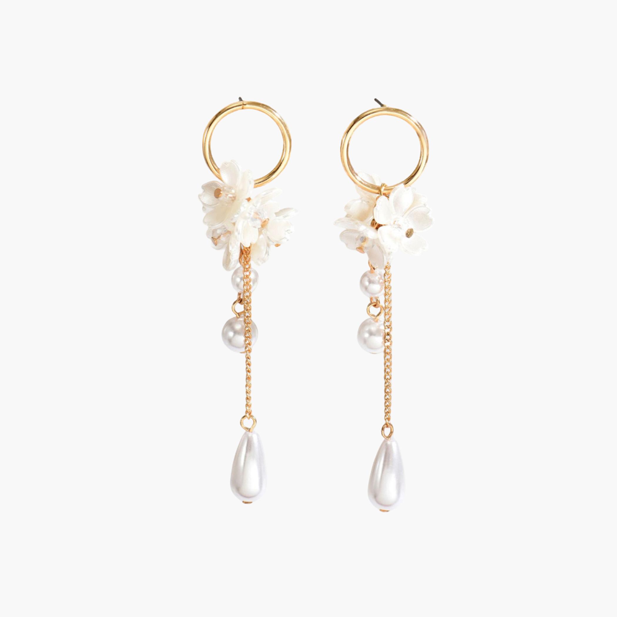 Take Two Women Floral Faux Pearl Dangle Earrings-women-watchesandjewellery-jewellery-earrings-image-1