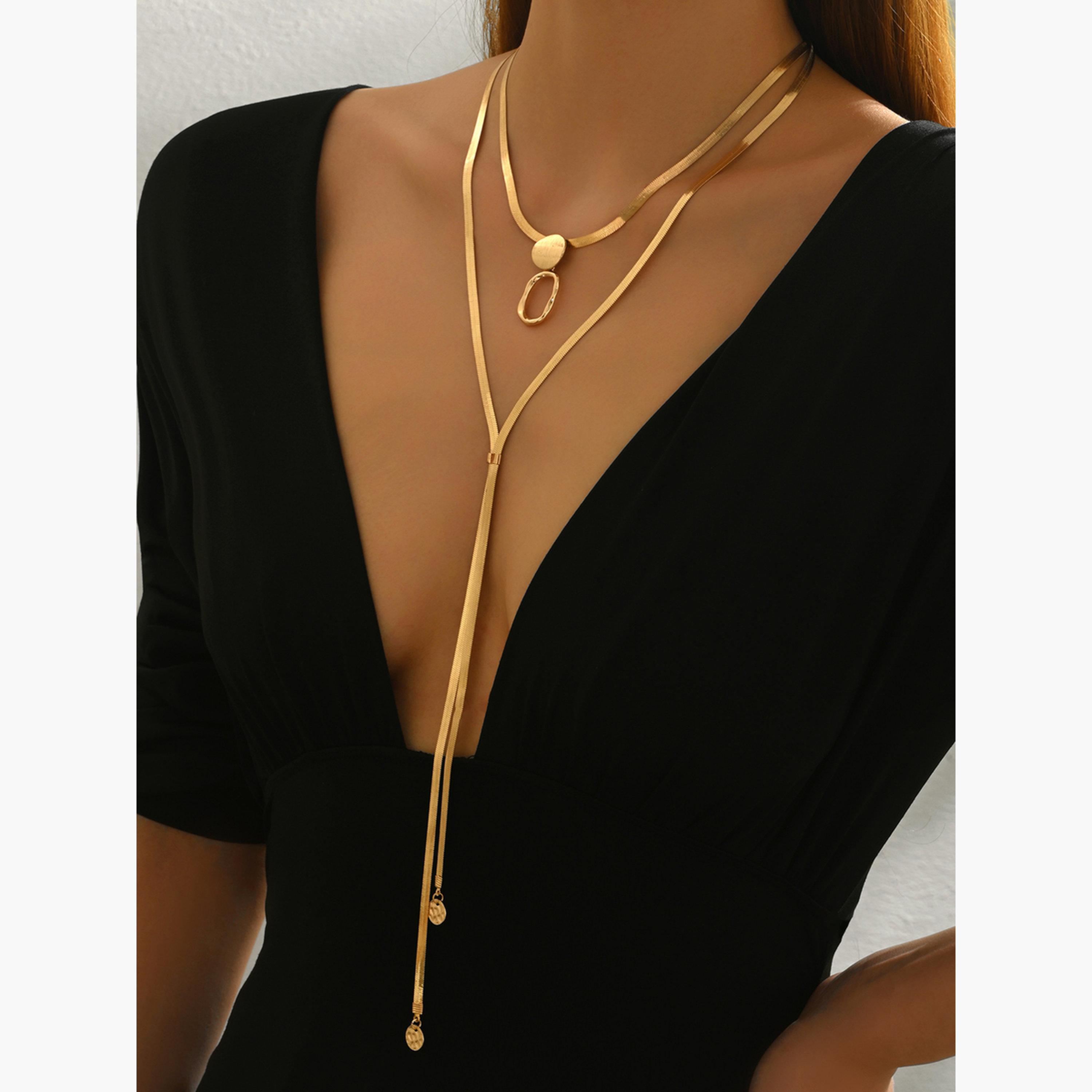 Take Two Gold Layered Y Flat Snake Chain Necklace-women-watchesandjewellery-jewellery-necklacesandpendants-image-2