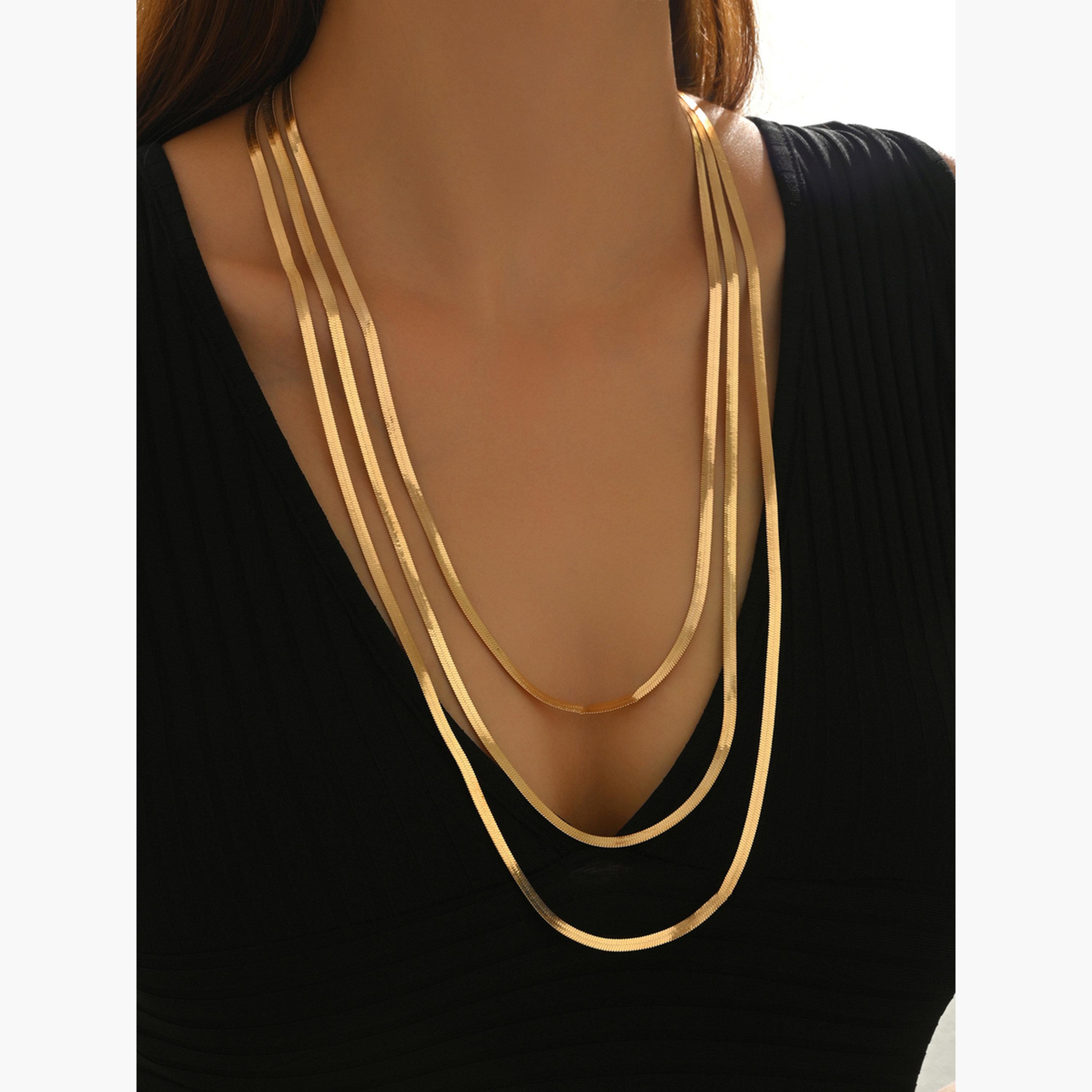 Take Two Gold Multi-Layer Flat Snake Necklace-women-watchesandjewellery-jewellery-necklacesandpendants-image-2
