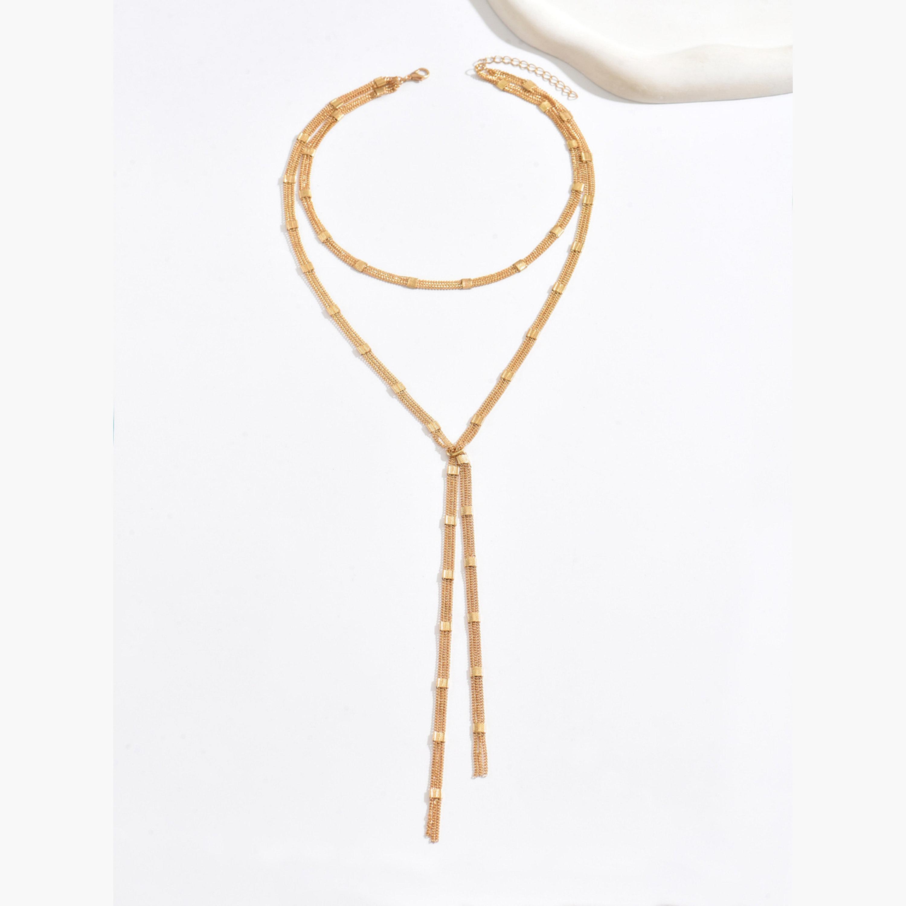 تيك تو - قلادة سلسلة ذهبية مزينة بالشراشيب-women-watchesandjewellery-jewellery-necklacesandpendants-image-1