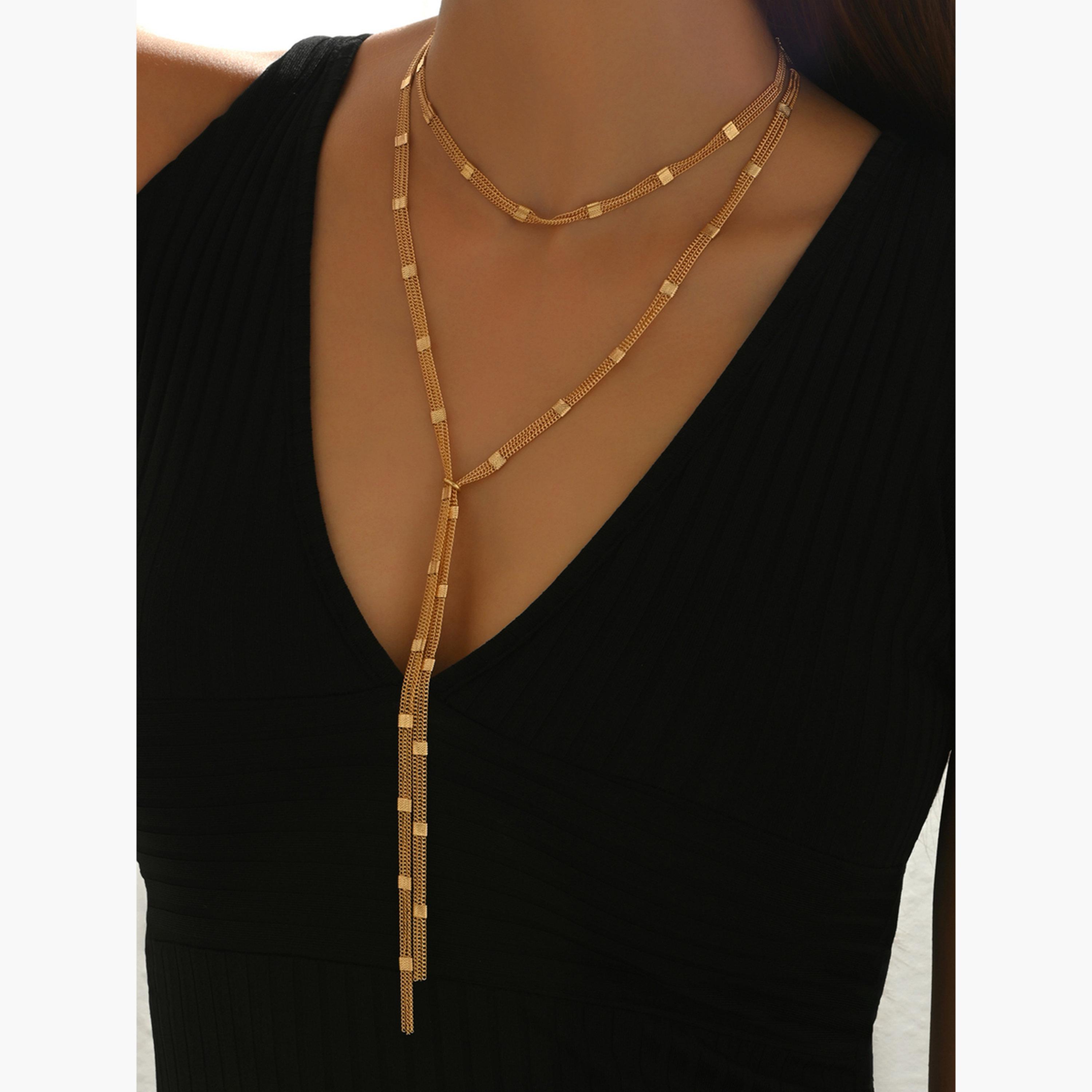 تيك تو - قلادة سلسلة ذهبية مزينة بالشراشيب-women-watchesandjewellery-jewellery-necklacesandpendants-image-2