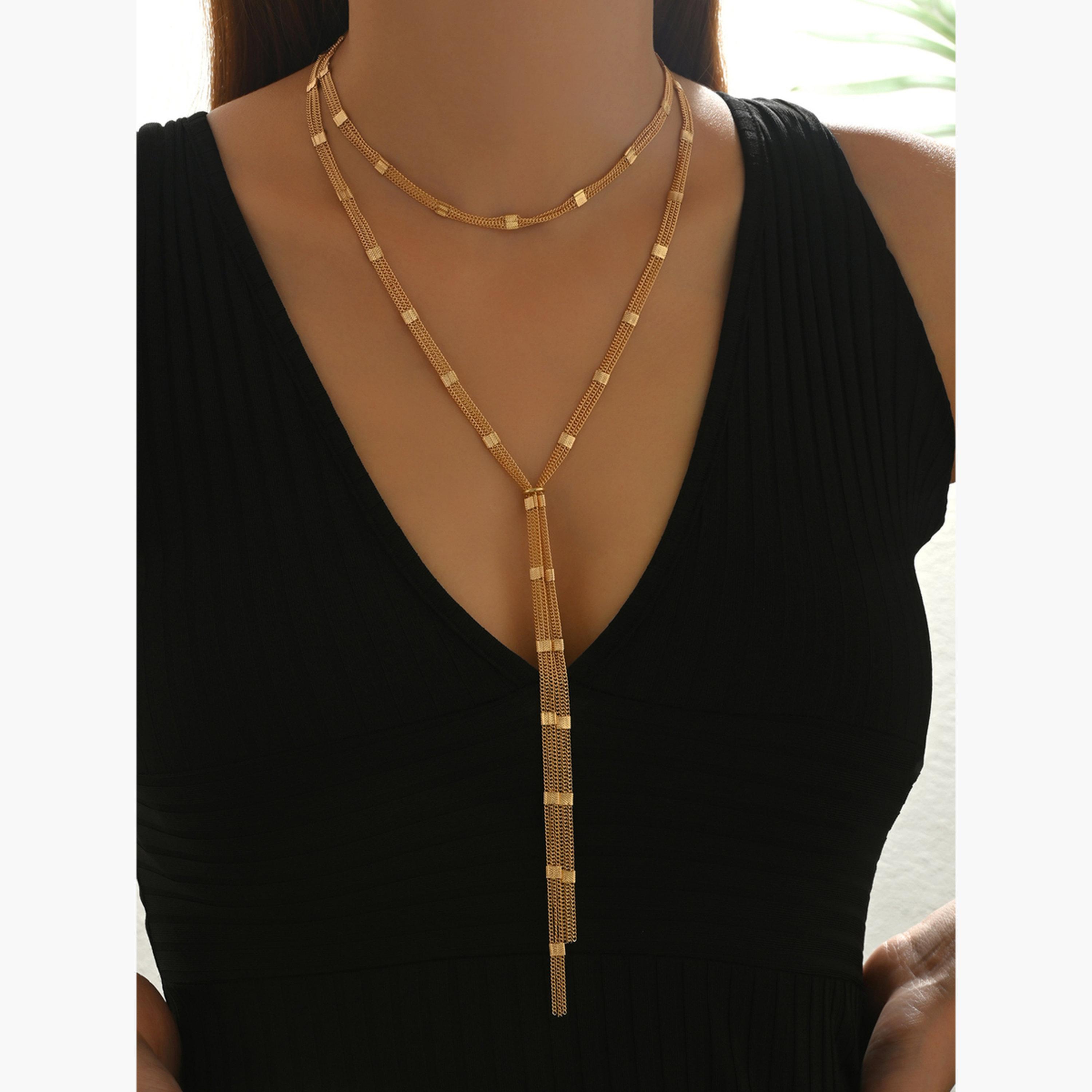 تيك تو - قلادة سلسلة ذهبية مزينة بالشراشيب-women-watchesandjewellery-jewellery-necklacesandpendants-image-3
