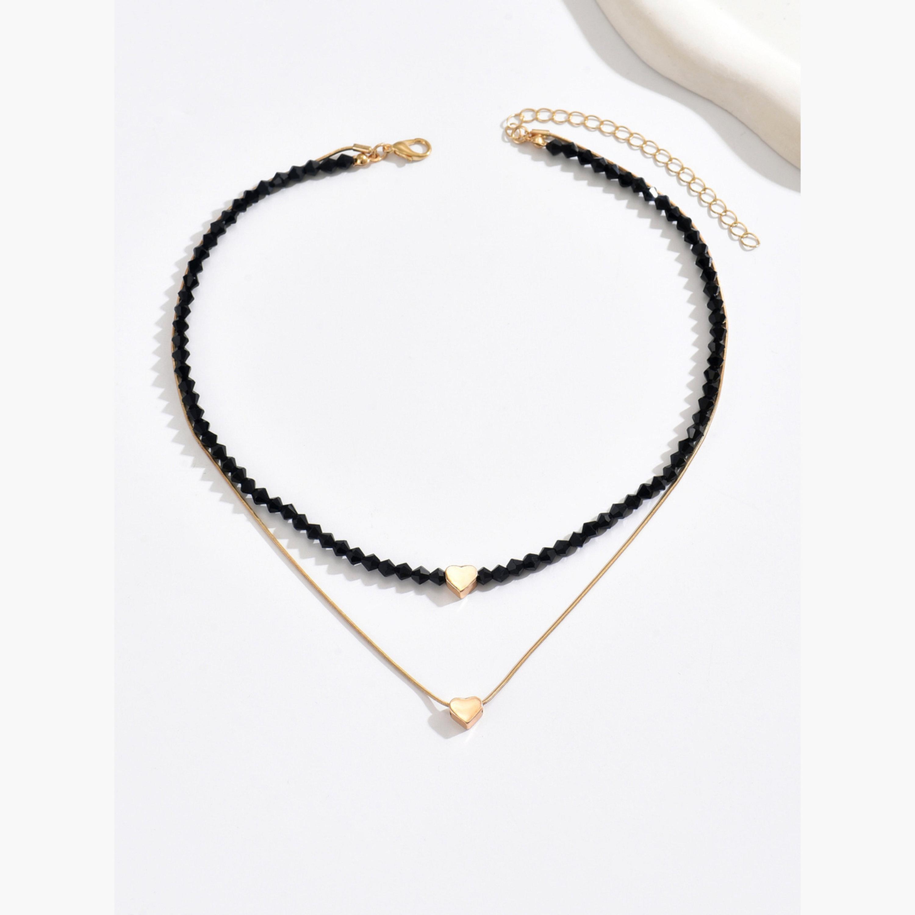 Take Two Golden Heart and Black Bead Layered Necklace-women-watchesandjewellery-jewellery-necklacesandpendants-image-1