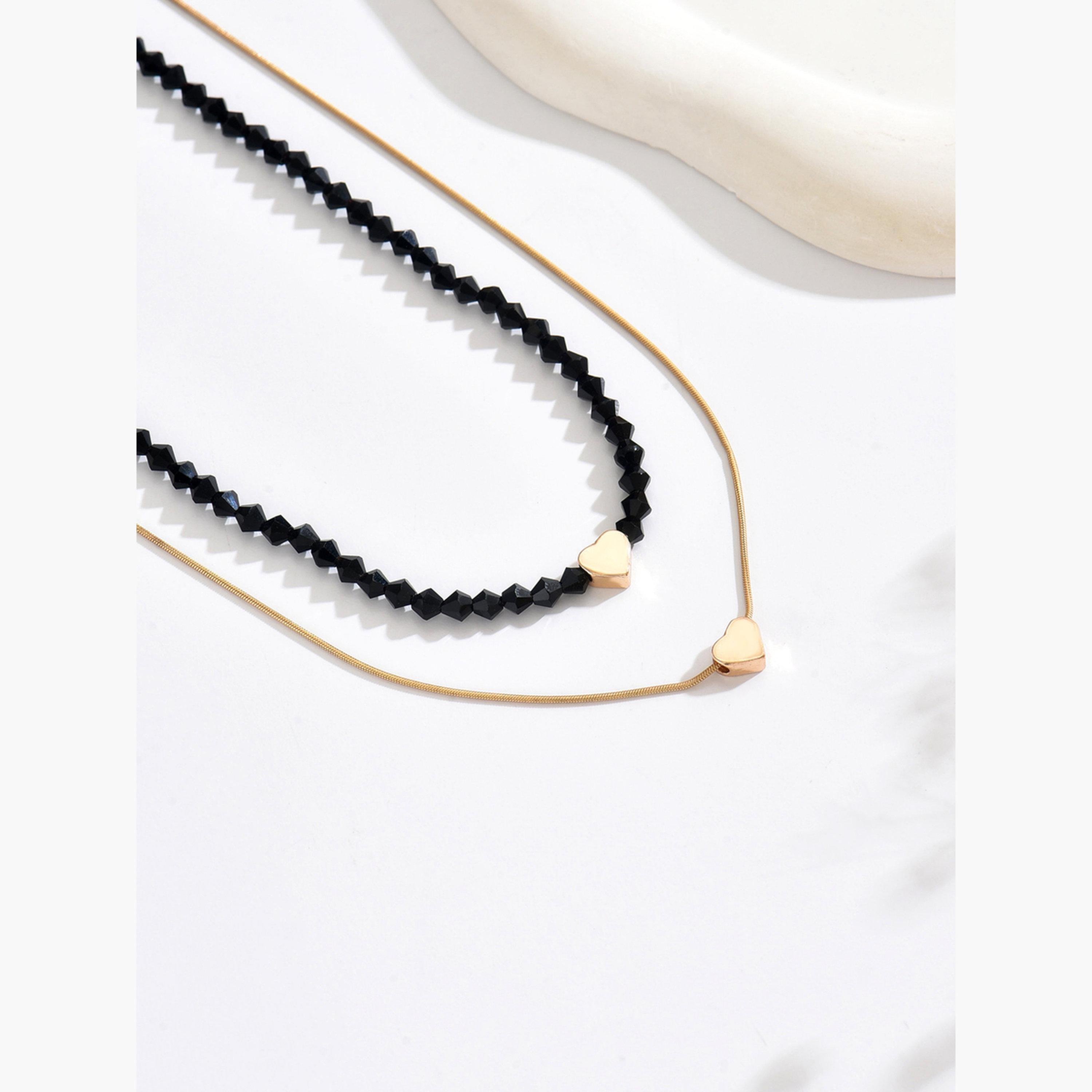 تيك تو - قلادة متعددة الطبقات على شكل قلب ذهبي وخرز أسود-women-watchesandjewellery-jewellery-necklacesandpendants-image-4