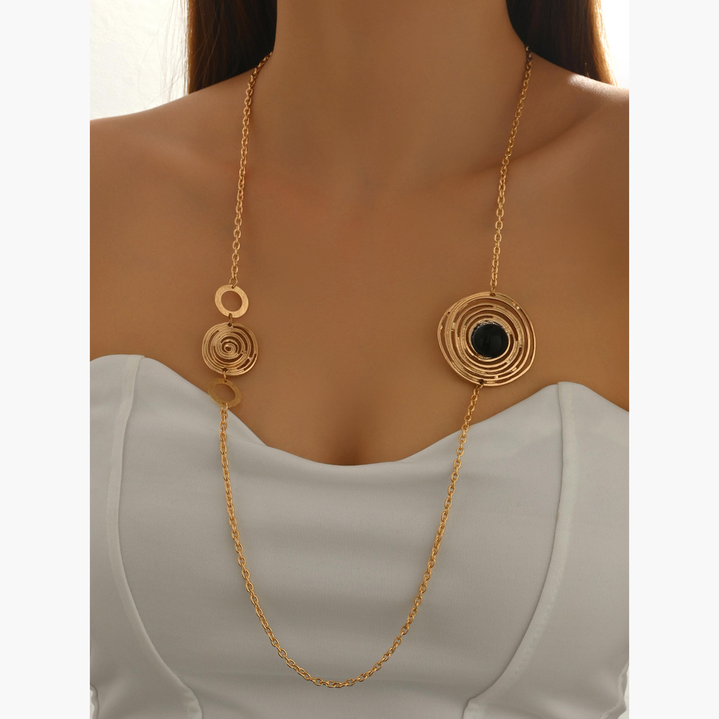 تيك تو - قلادة معدنية هندسية غير متماثلة-women-watchesandjewellery-jewellery-necklacesandpendants-image-2