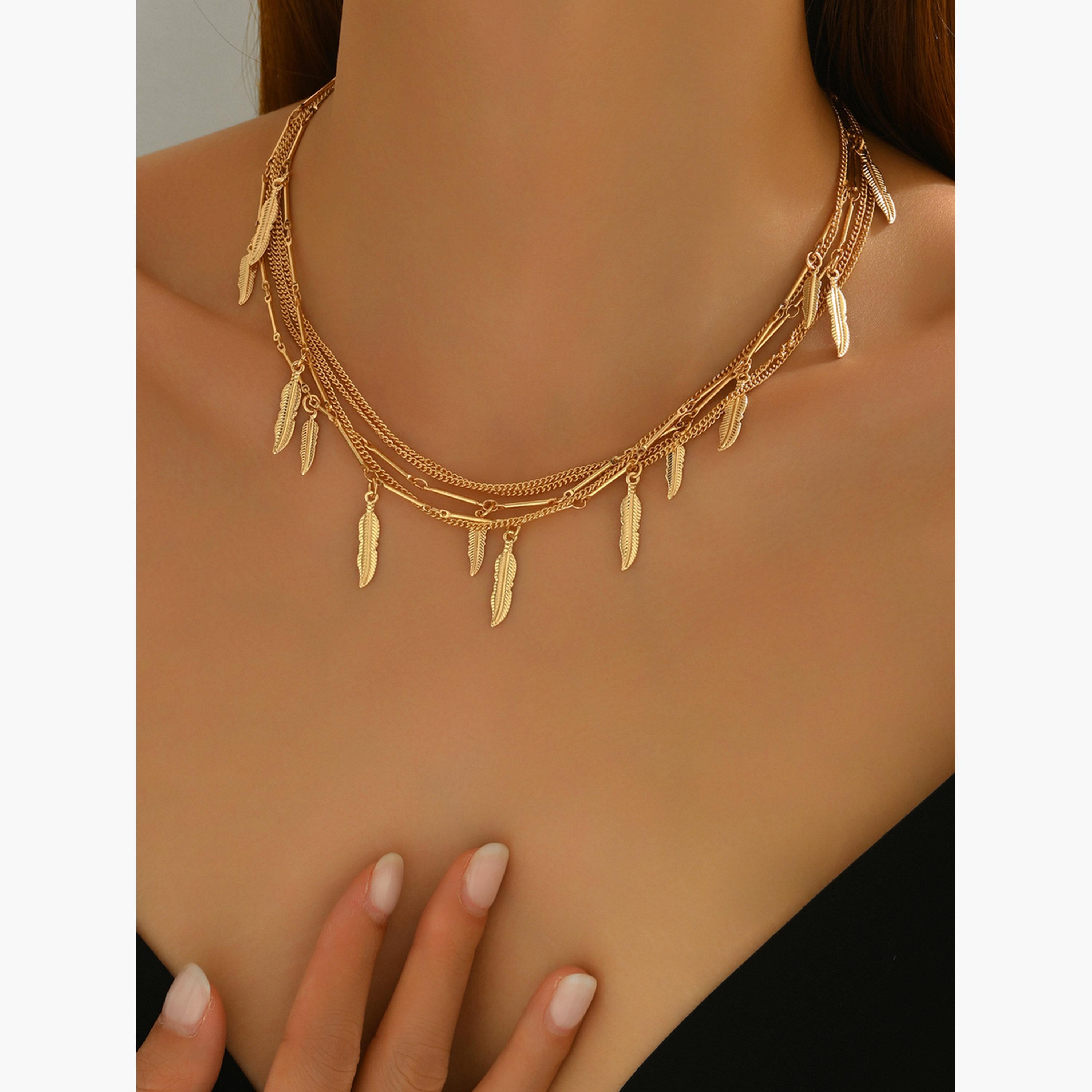 Take Two Gold Multi-Layer Leaf Pendant Necklace-women-watchesandjewellery-jewellery-necklacesandpendants-image-2