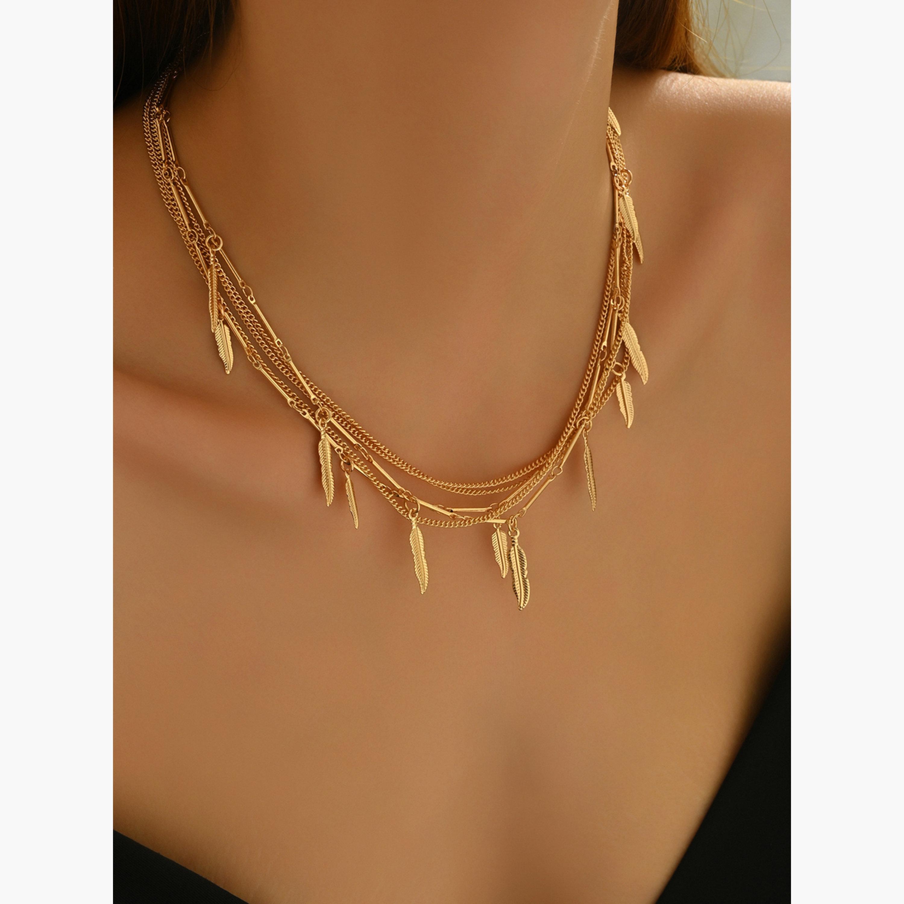 Take Two Gold Multi-Layer Leaf Pendant Necklace-women-watchesandjewellery-jewellery-necklacesandpendants-image-3
