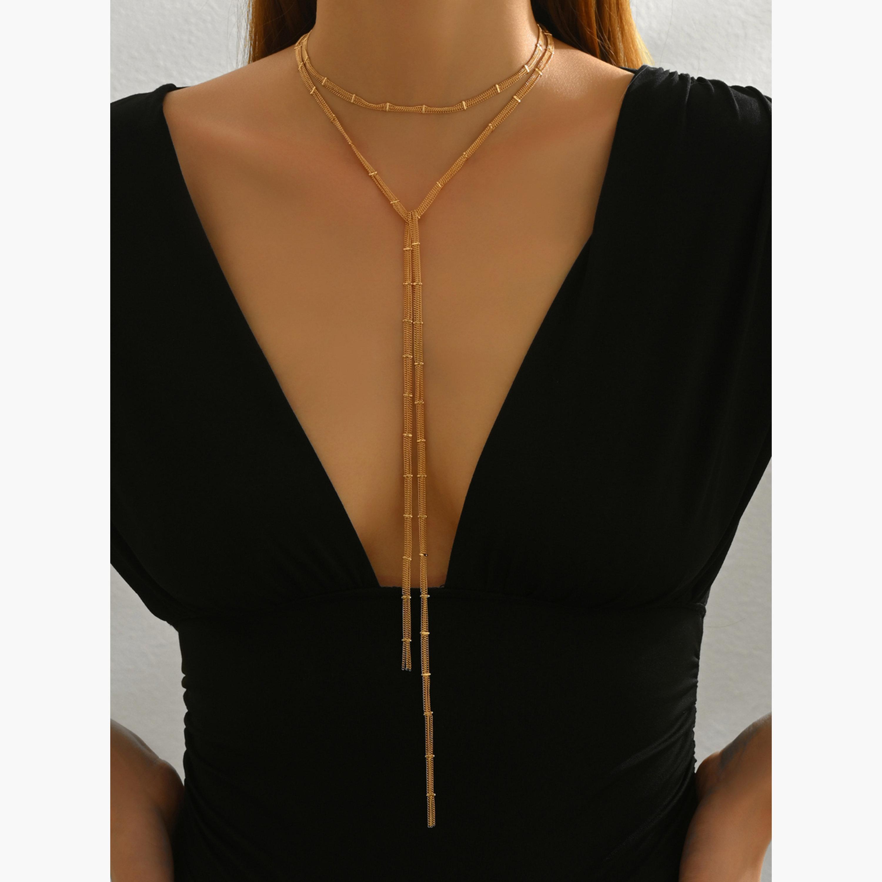 Take Two Gold Metal Tassel Chain Necklace-women-watchesandjewellery-jewellery-necklacesandpendants-image-2