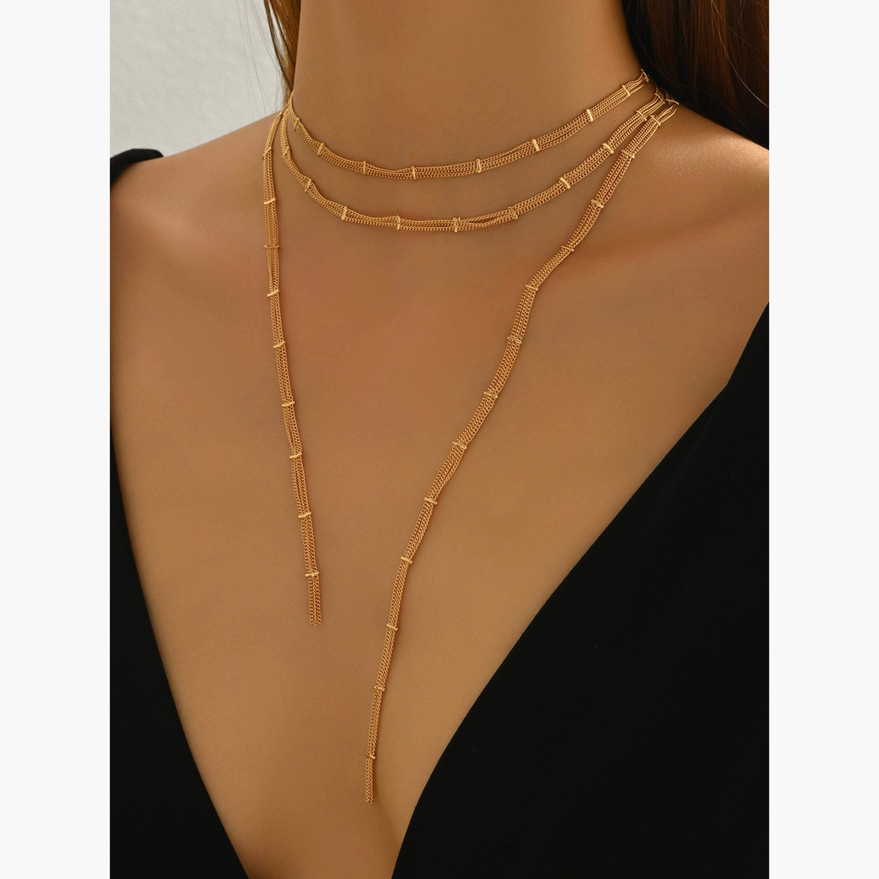 Take Two Gold Metal Tassel Chain Necklace-women-watchesandjewellery-jewellery-necklacesandpendants-image-3