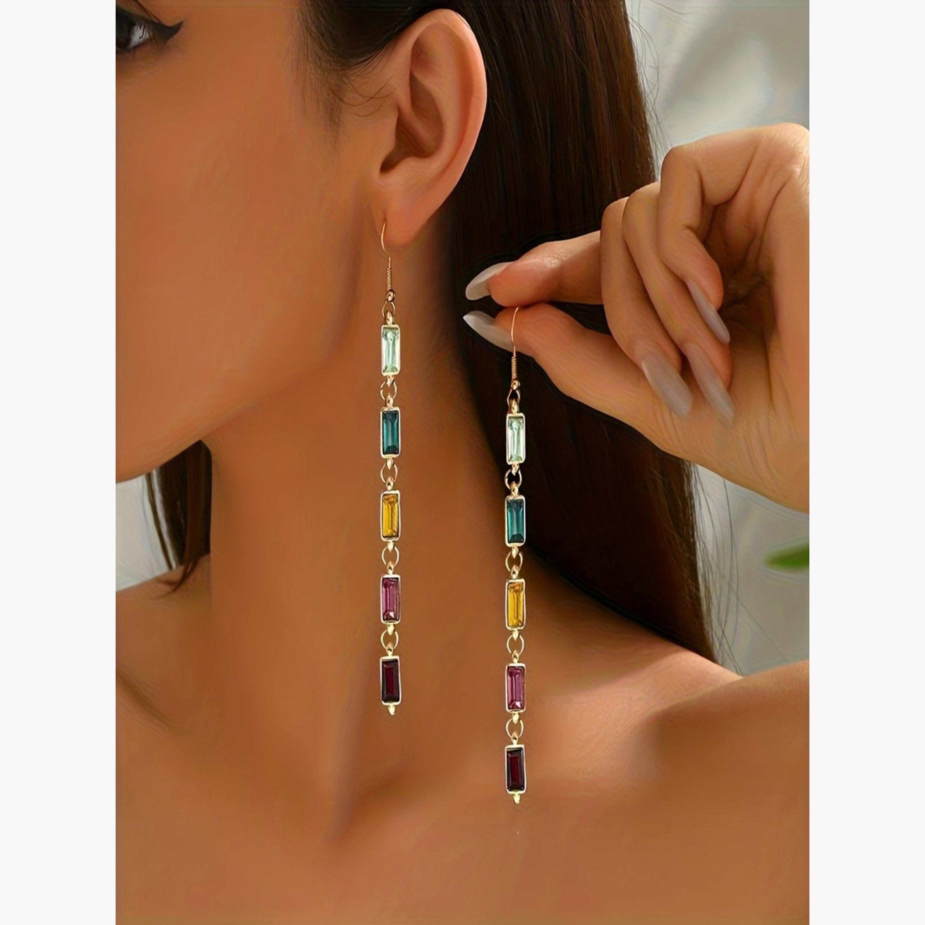 أقراط متدلية هندسية متعددة الألوان للنساء من تيك تو-women-watchesandjewellery-jewellery-earrings-image-2