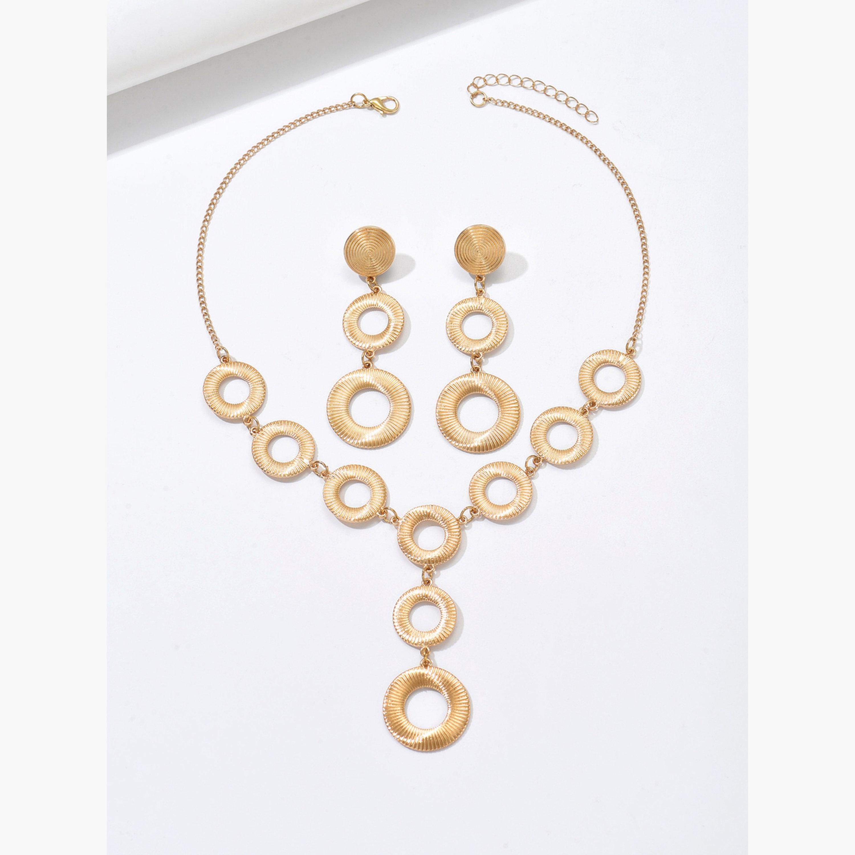 Take Two Gold Circle Pendant Necklace and Earrings Set-women-watchesandjewellery-jewellery-jewellerysets-image-1