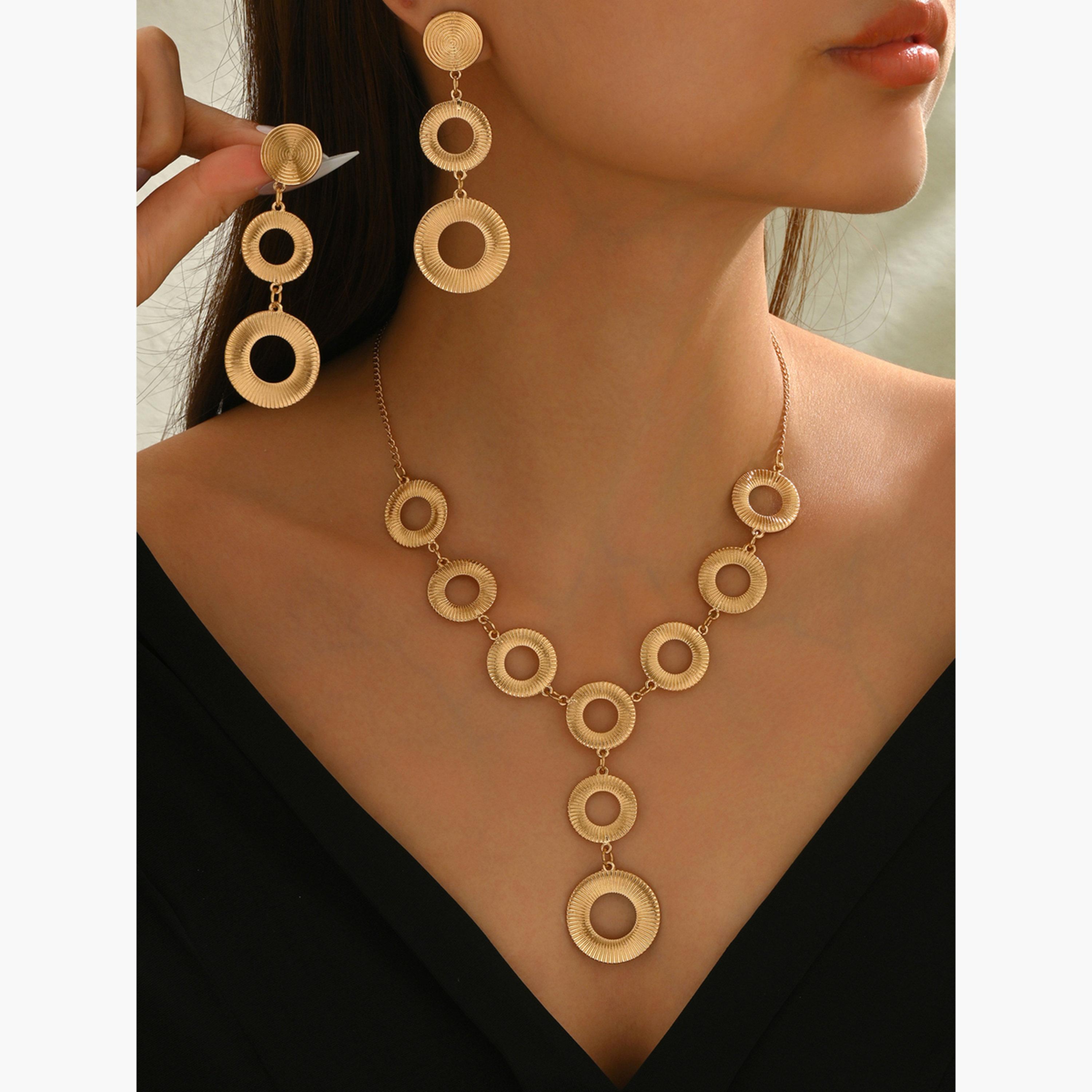 Take Two Gold Circle Pendant Necklace and Earrings Set-women-watchesandjewellery-jewellery-jewellerysets-image-2