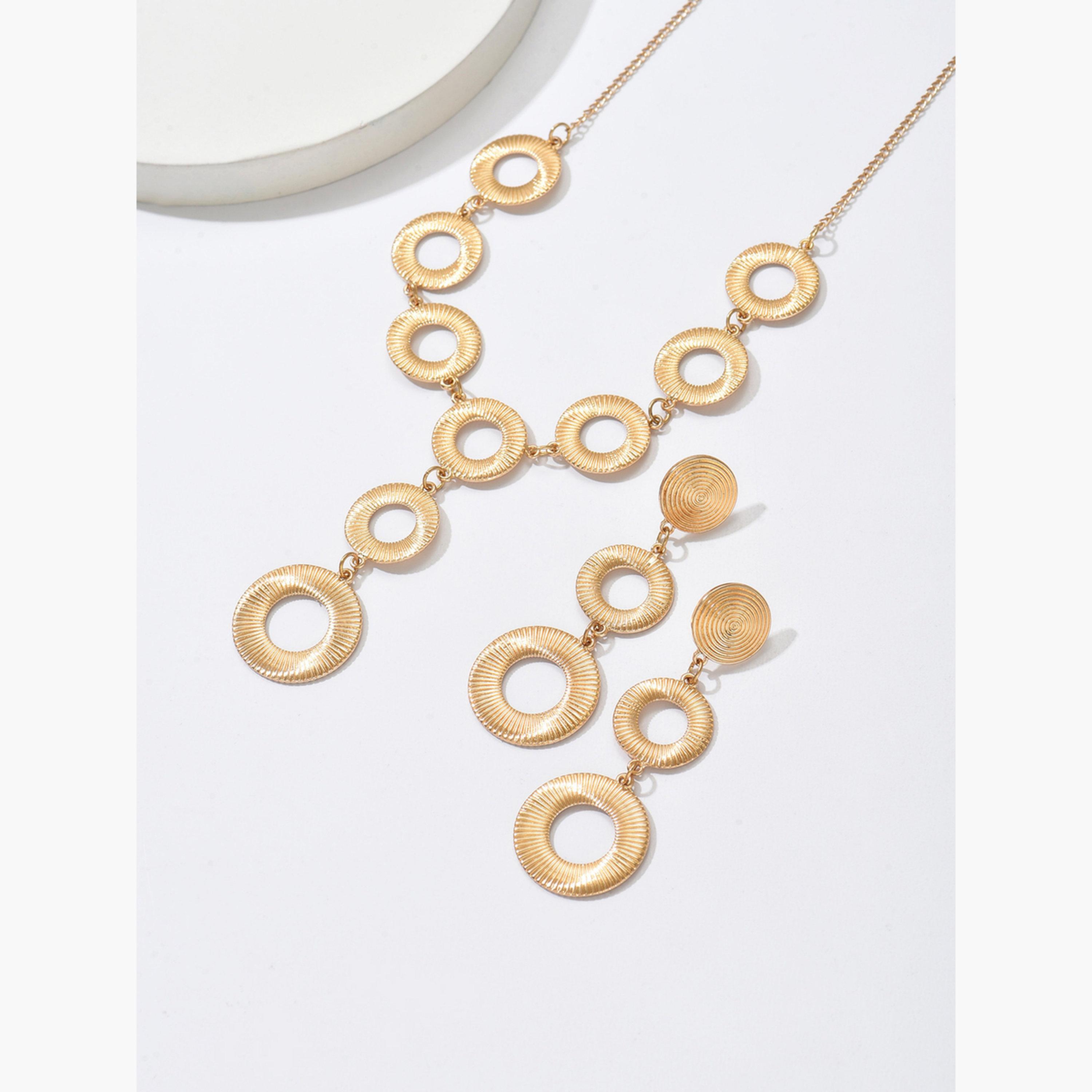 Take Two Gold Circle Pendant Necklace and Earrings Set-women-watchesandjewellery-jewellery-jewellerysets-image-3