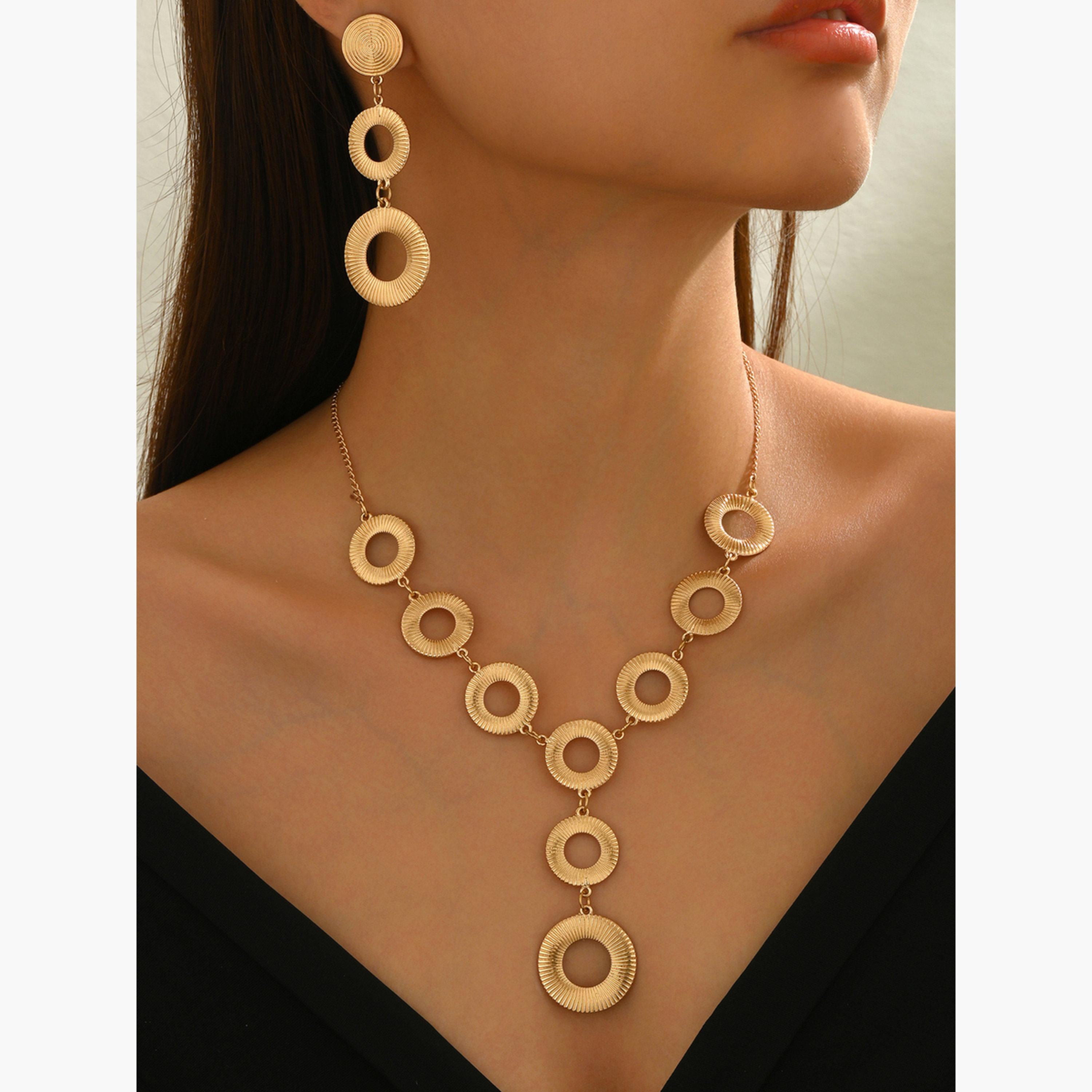 Take Two Gold Circle Pendant Necklace and Earrings Set-women-watchesandjewellery-jewellery-jewellerysets-image-4