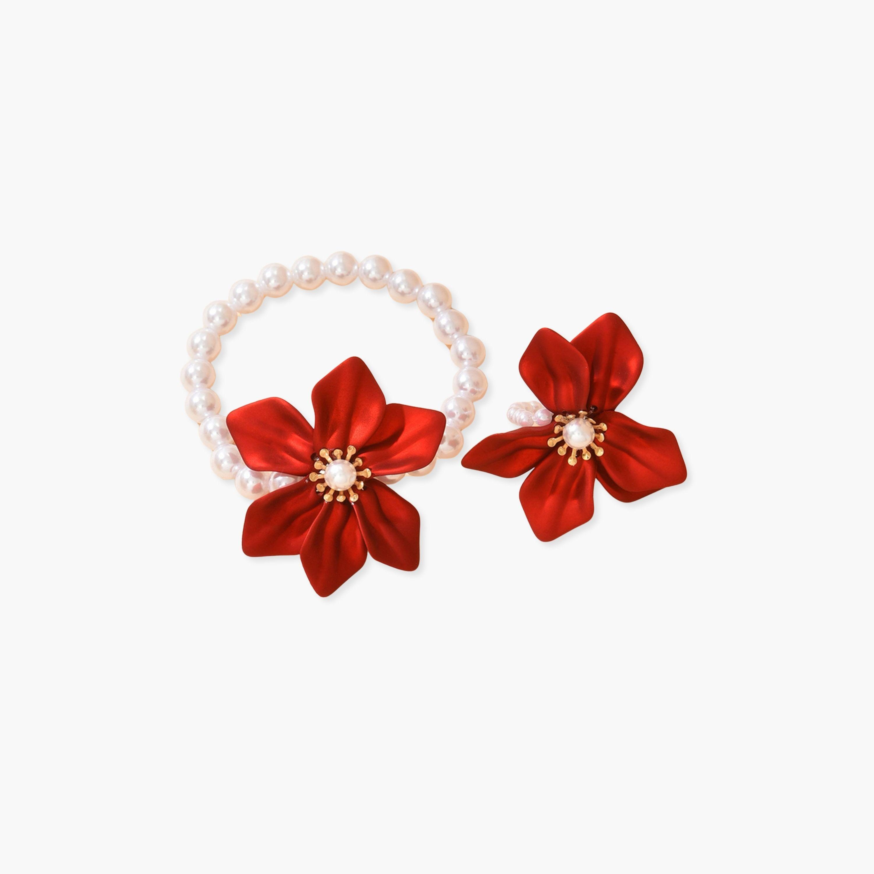 Take Two Red Flower Ring and Bracelet Sets-women-watchesandjewellery-jewellery-jewellerysets-image-1