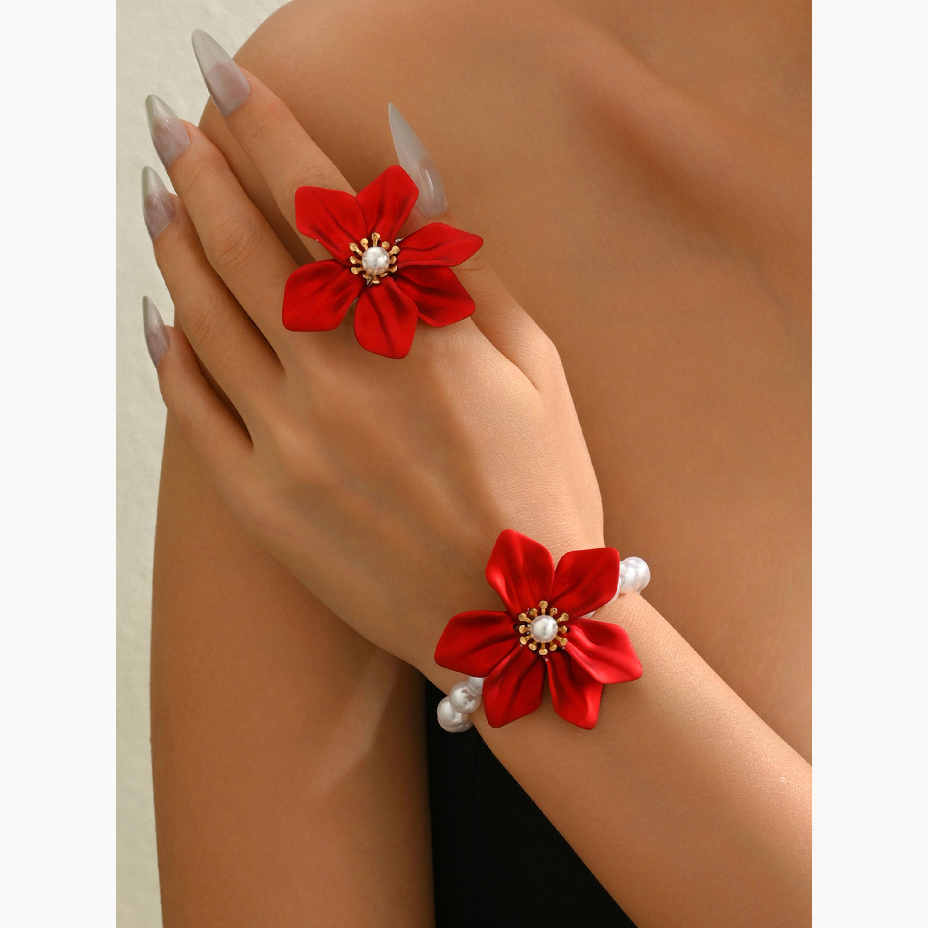 Take Two Red Flower Ring and Bracelet Sets-women-watchesandjewellery-jewellery-jewellerysets-image-2