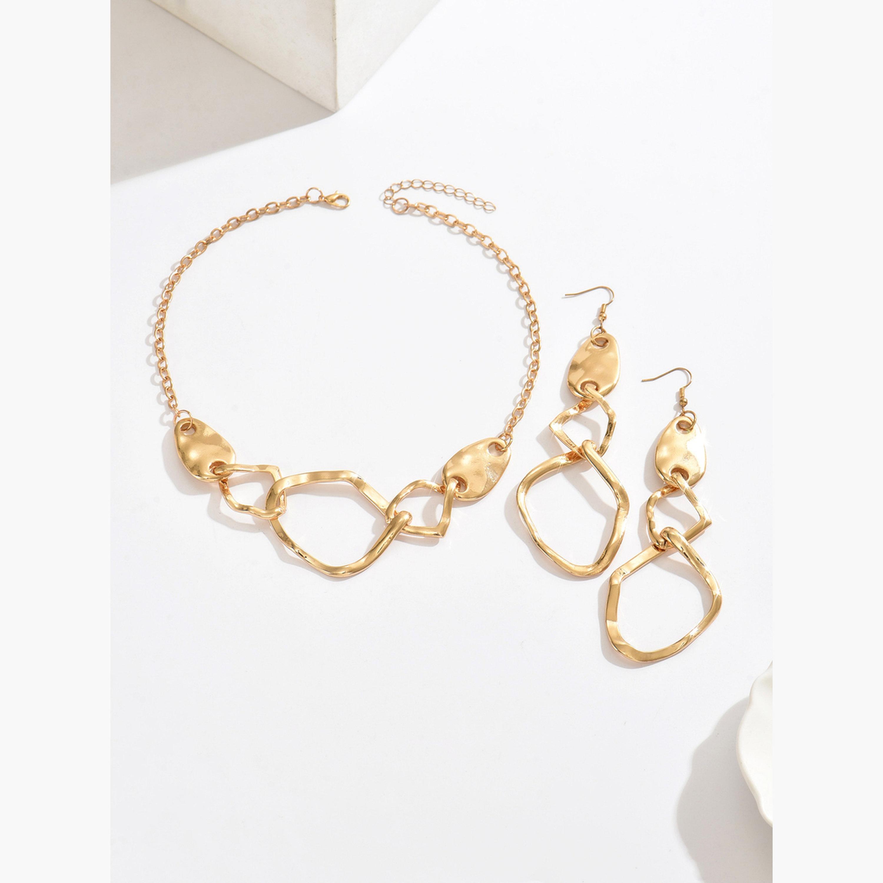 Take Two Gold Geometric Necklace and Earrings Set-women-watchesandjewellery-jewellery-jewellerysets-image-1