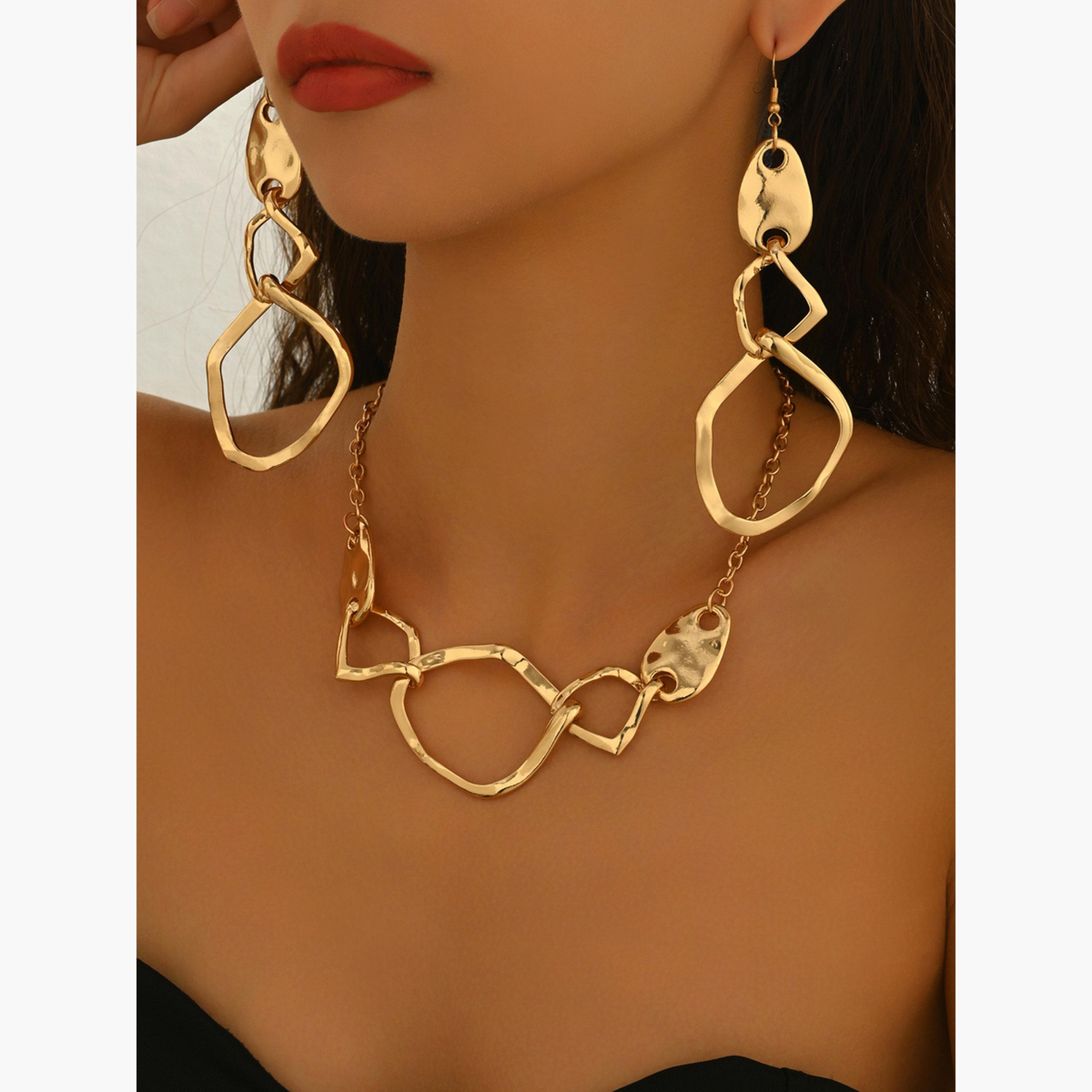 Take Two Gold Geometric Necklace and Earrings Set-women-watchesandjewellery-jewellery-jewellerysets-image-2