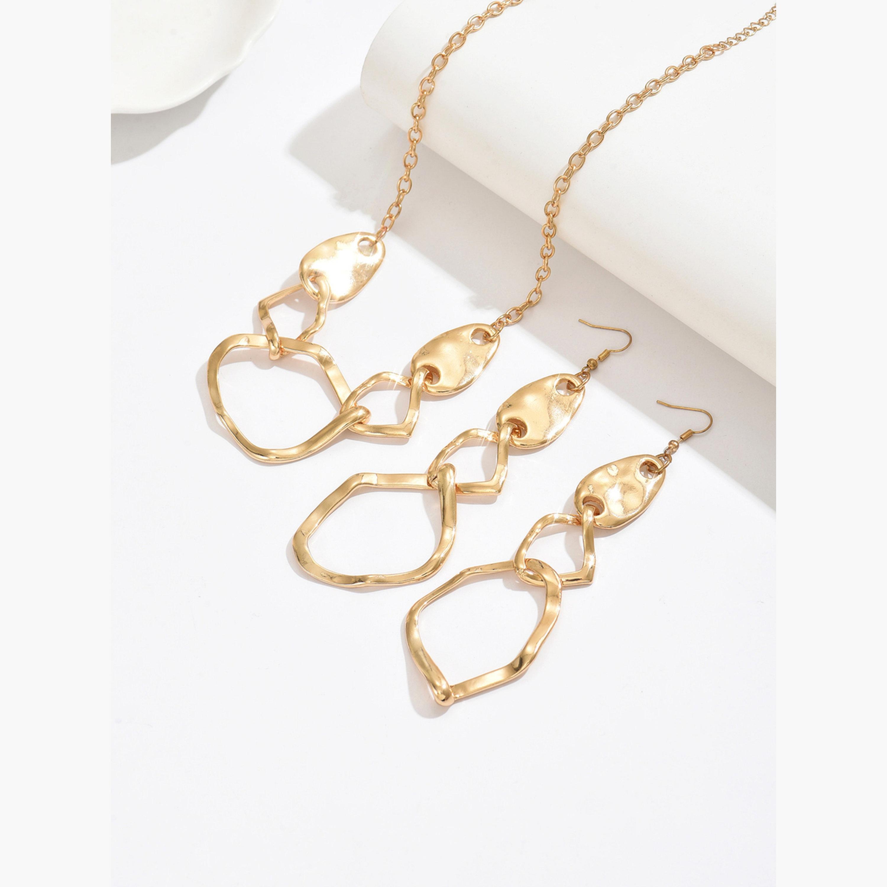 Take Two Gold Geometric Necklace and Earrings Set-women-watchesandjewellery-jewellery-jewellerysets-image-3